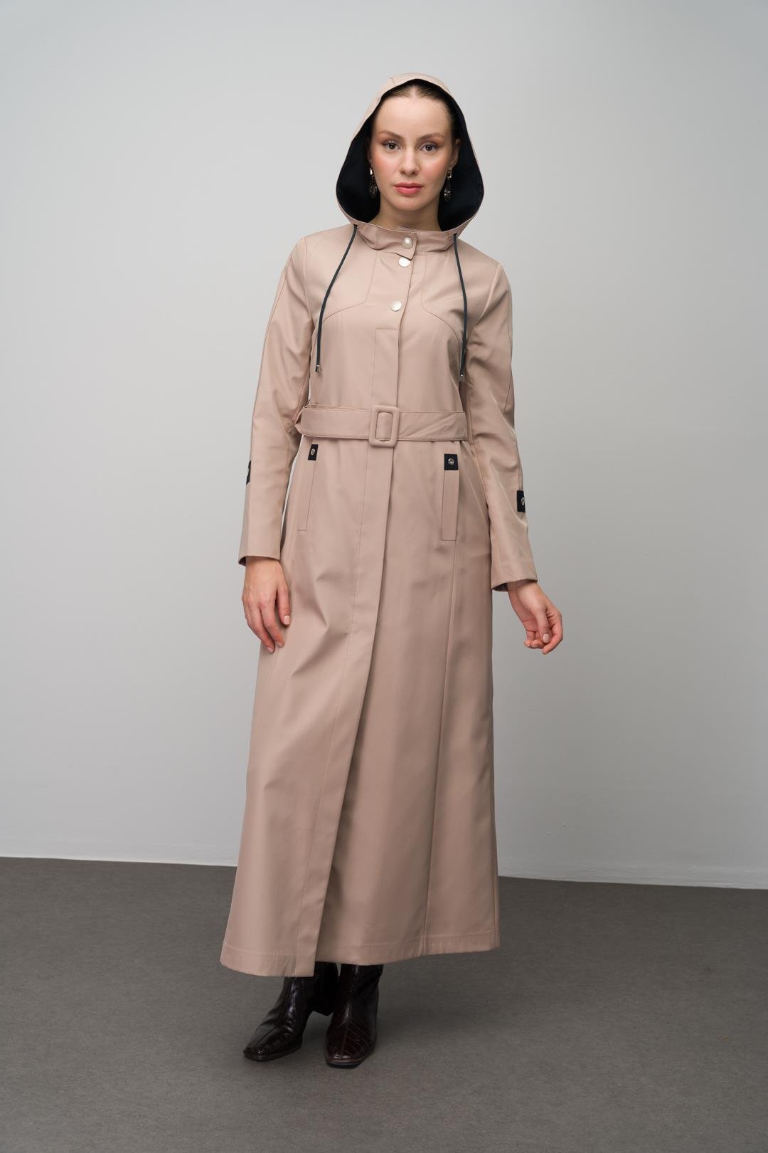 Kapüşonlu Garni Detaylı astarlı Trenç Pardesü A.KAMEL 4297