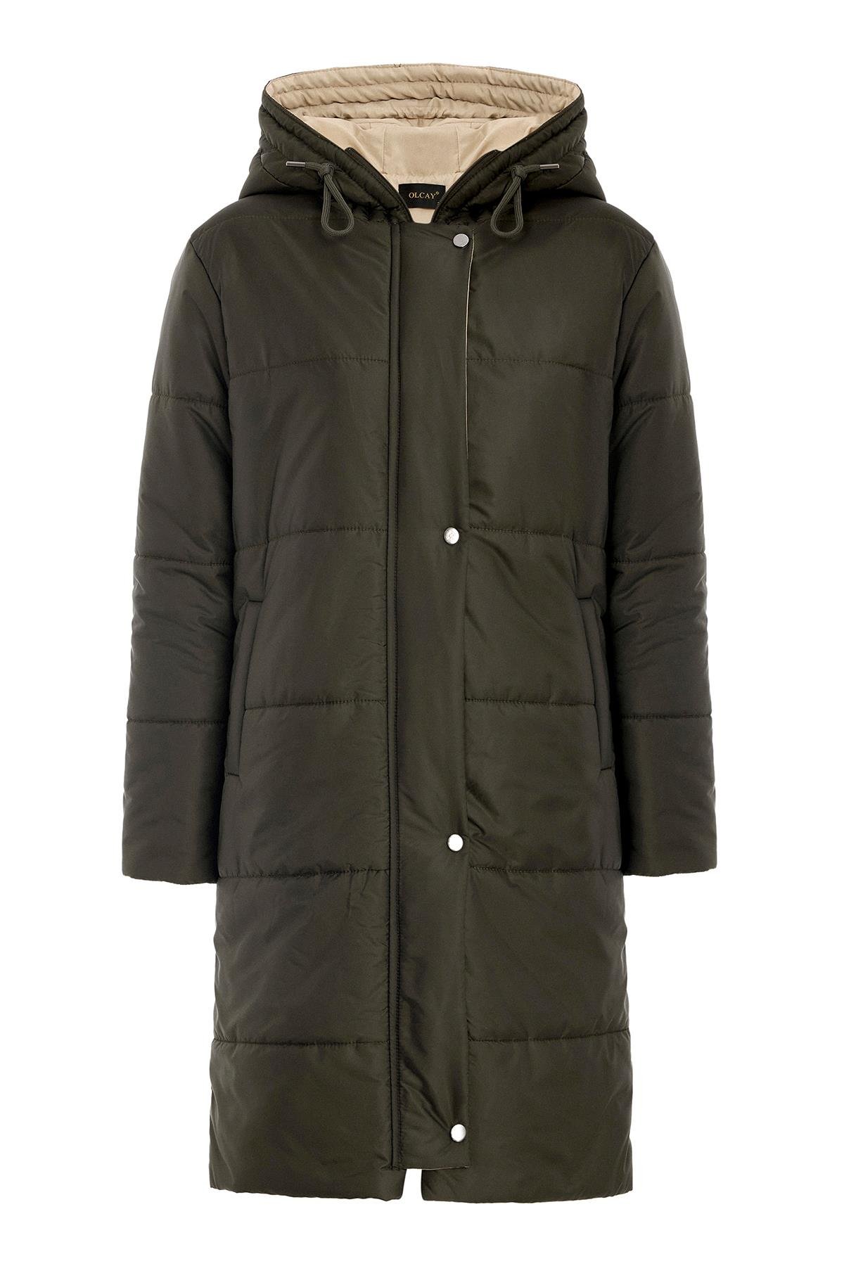 Kapüşonlu Garni Detaylı Kapitone Mont HAKİ 6782