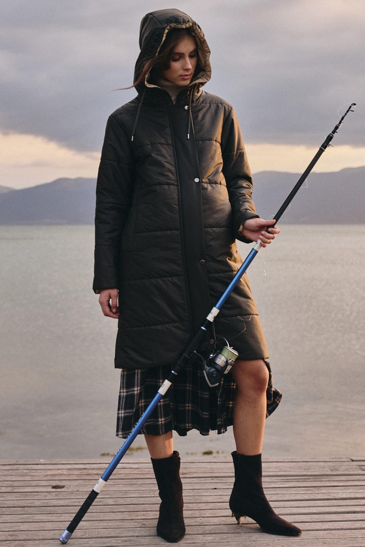 Kapüşonlu Garni Detaylı Kapitone Mont HAKİ 6782