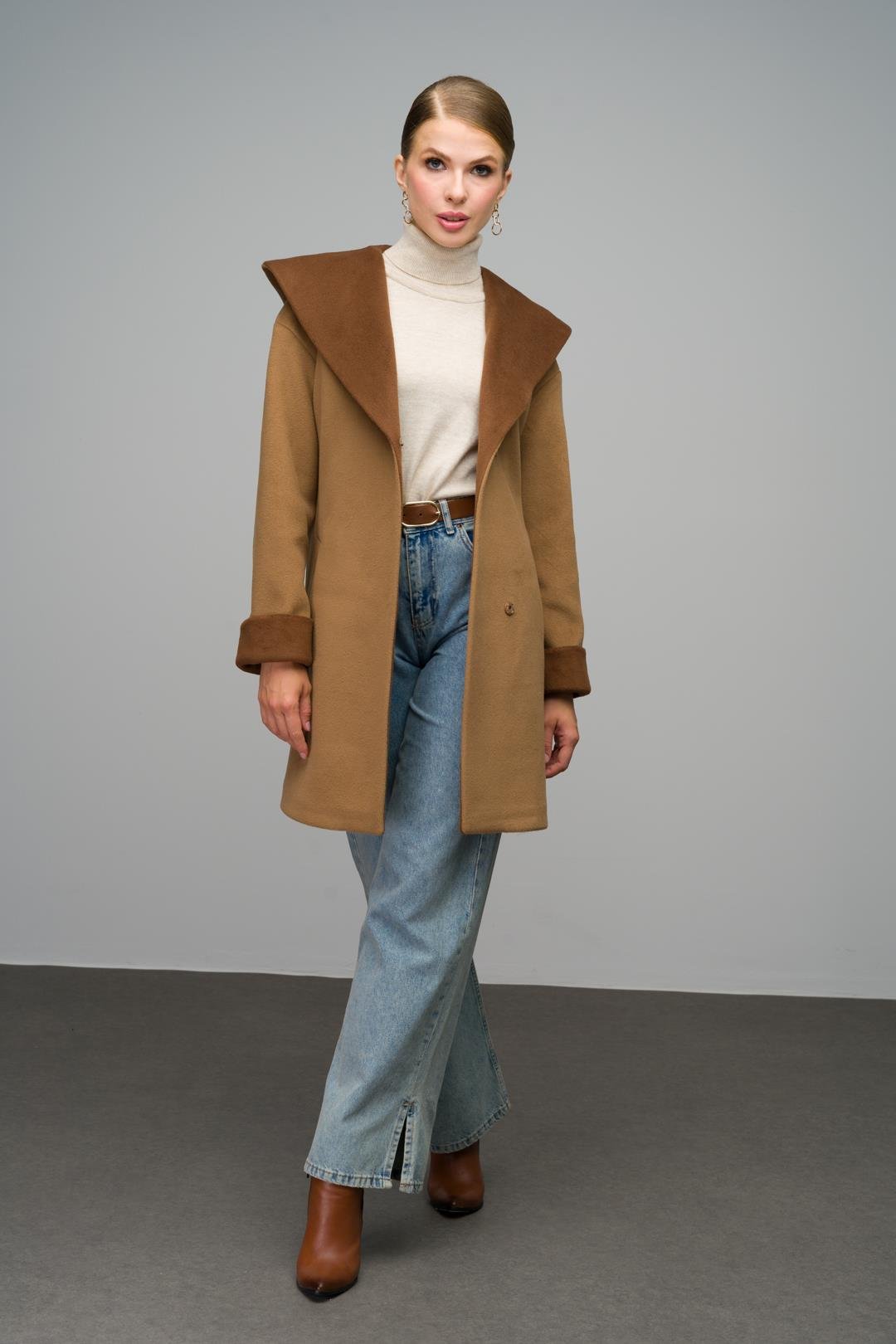 Hooded Garni Detailed Oversize Coat K. KAMEL 3069