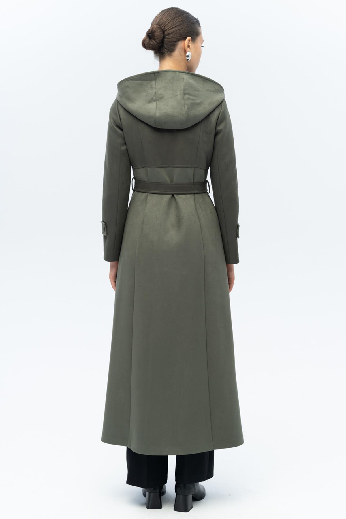 Kapüşonlu Garni Detaylı Süet Görünümlü Pardesü A.HAKİ 6677