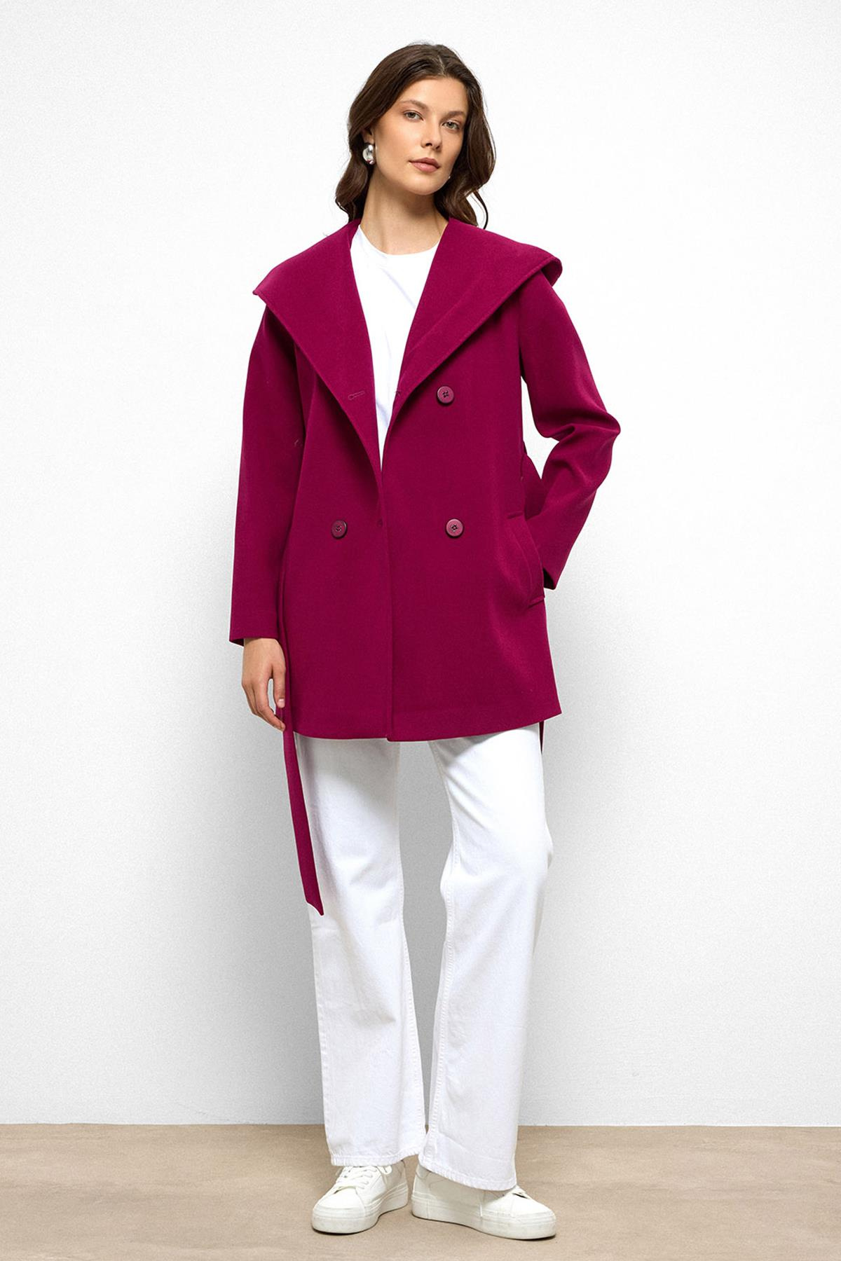 Kapüşonlu Kruvaze Kısa Kaban FUŞYA 3103