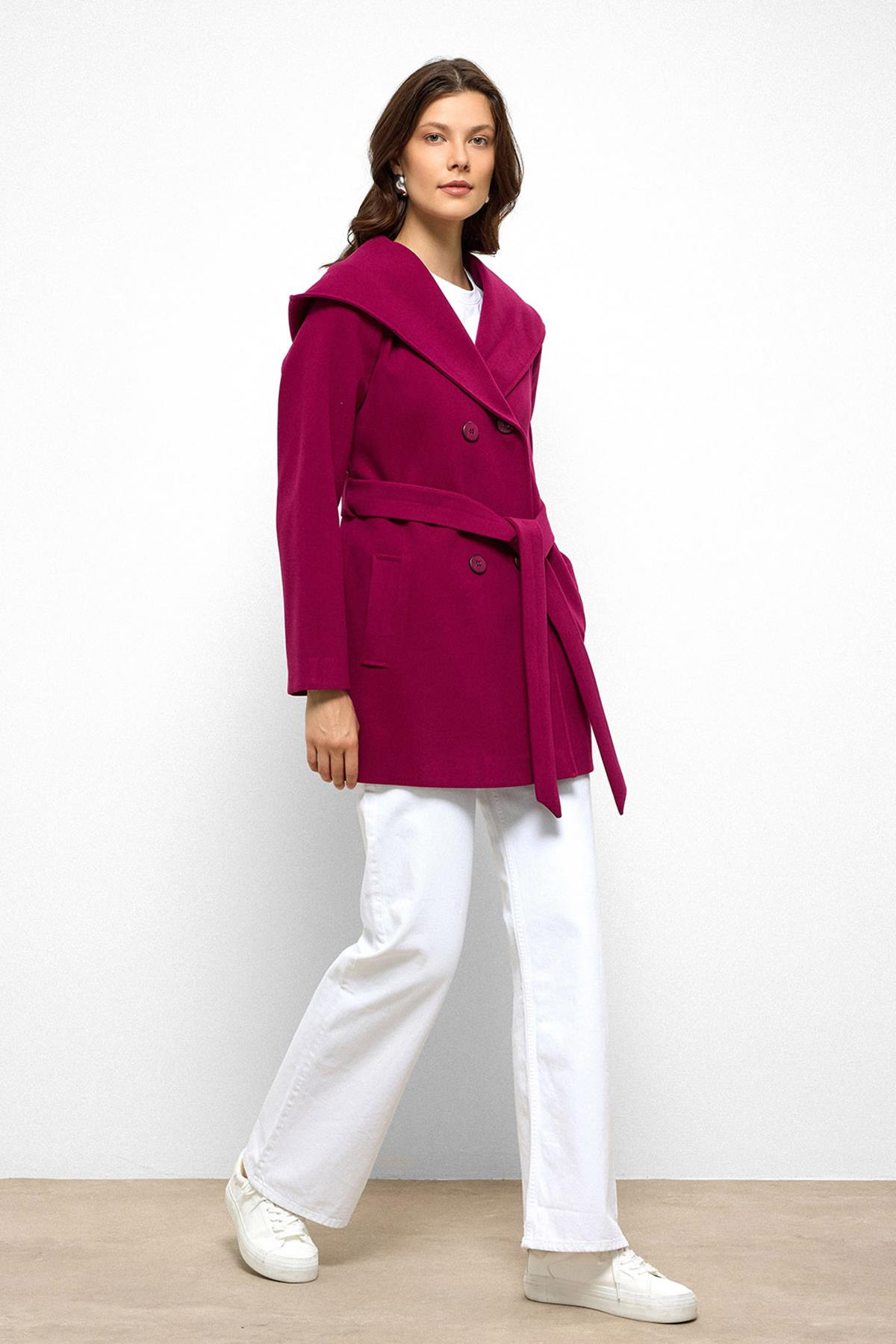 Kapüşonlu Kruvaze Kısa Kaban FUŞYA 3103