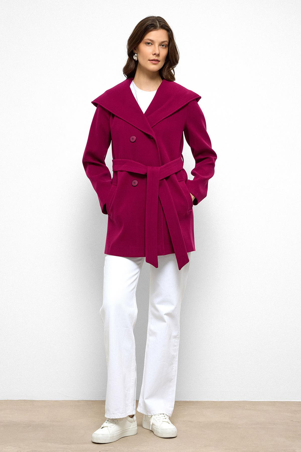 Kapüşonlu Kruvaze Kısa Kaban FUŞYA 3103