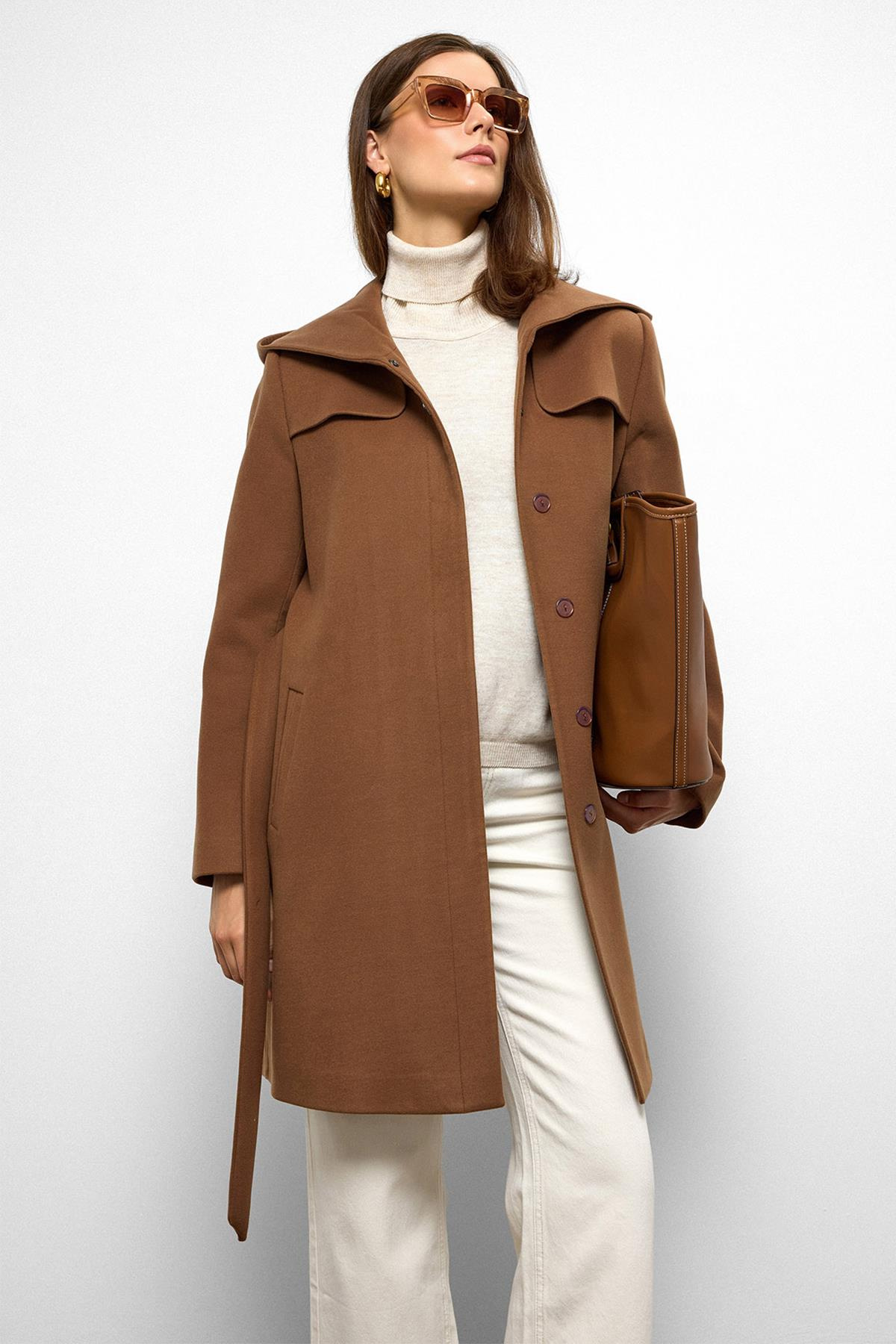 Kapüşonlu Pelerin Detaylı Kaban TABA 3109