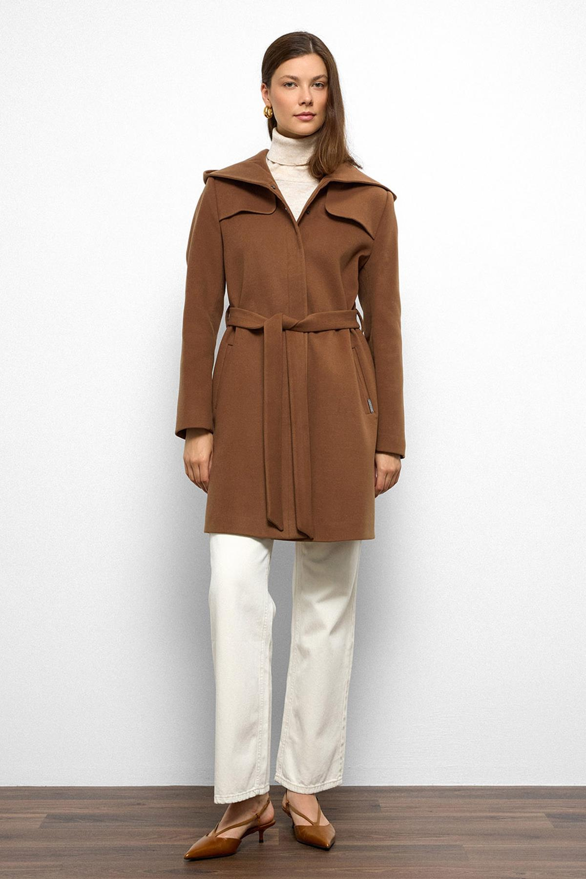 Kapüşonlu Pelerin Detaylı Kaban TABA 3109