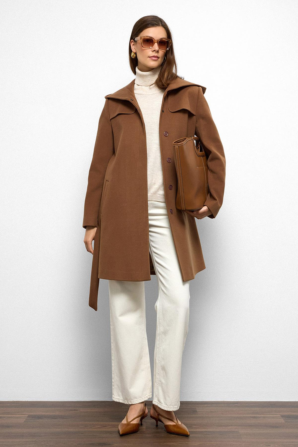 Kapüşonlu Pelerin Detaylı Kaban TABA 3109