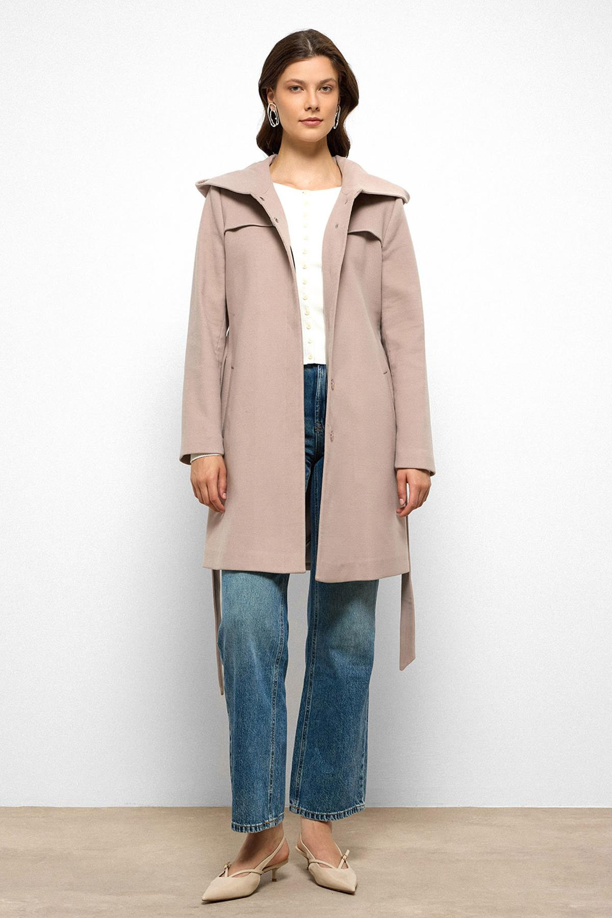 Kapüşonlu Pelerin Detaylı Kaban TAŞ 3109