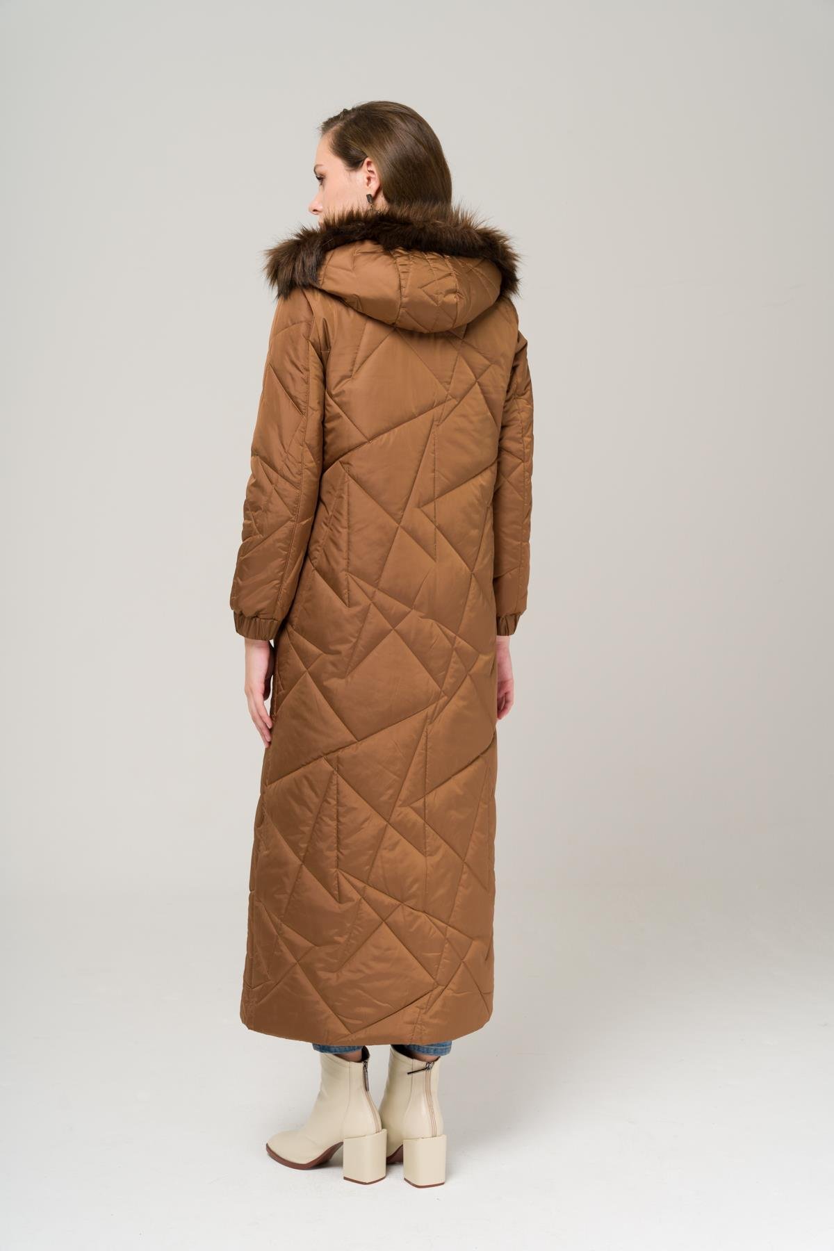 Kapüşonu Kürklü Çıt Çıt Kapamalı Kapitone Kap TABA 6522