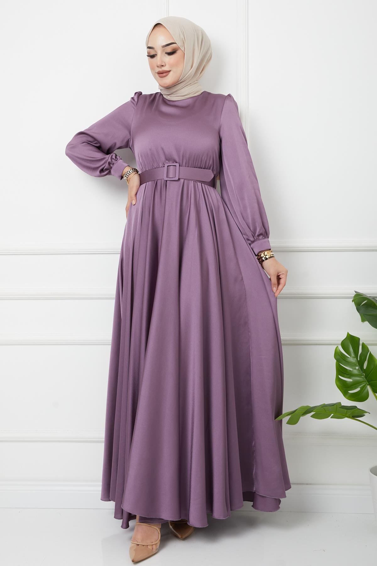 Flared Evening Dress with Belt Accessory LİLA 1602
