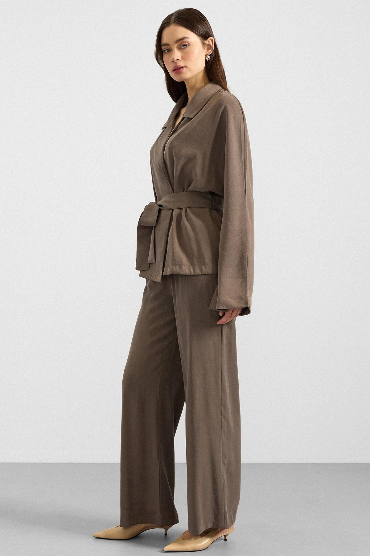 Kemer Bağlamalı Oversize Modal Ceket HAKİ 8287