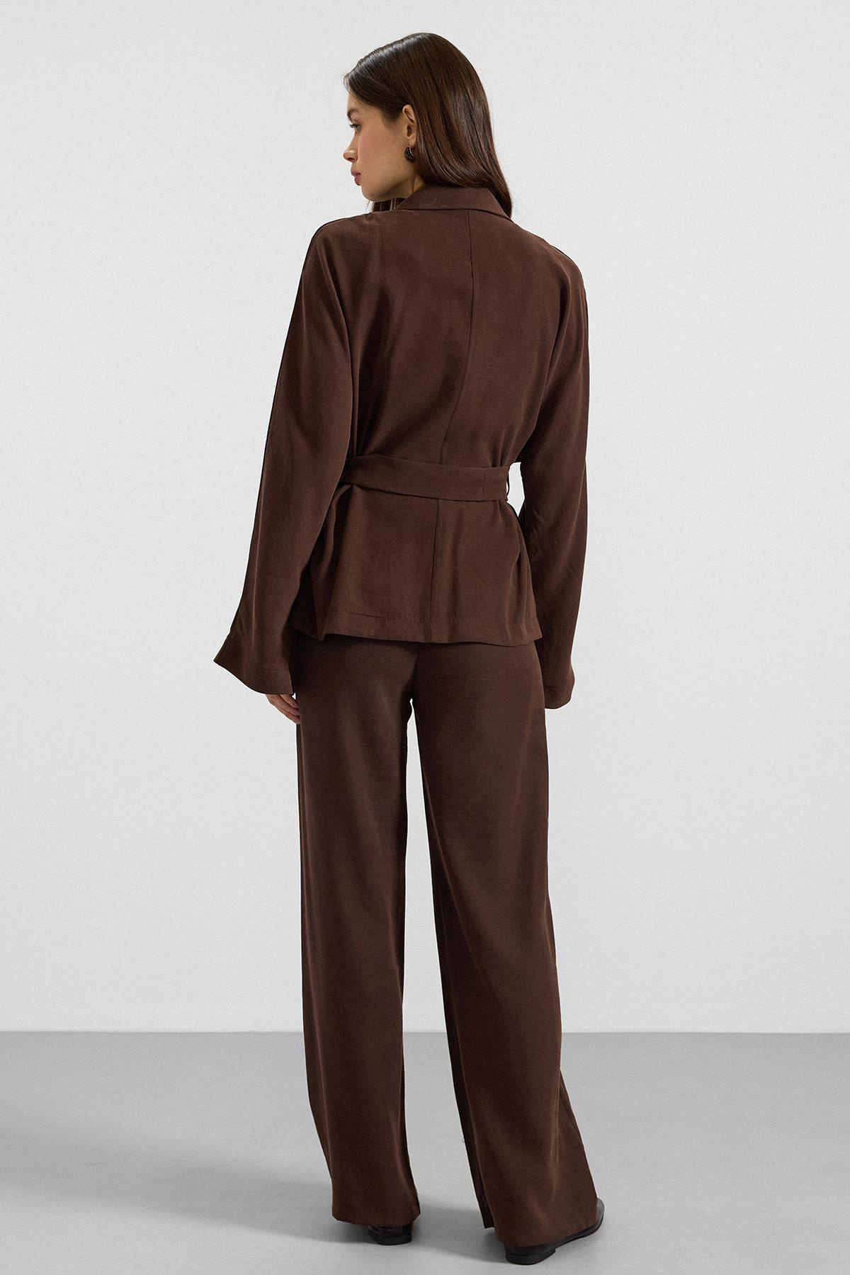 Kemer Bağlamalı Oversize Modal Ceket KAHVE 8287