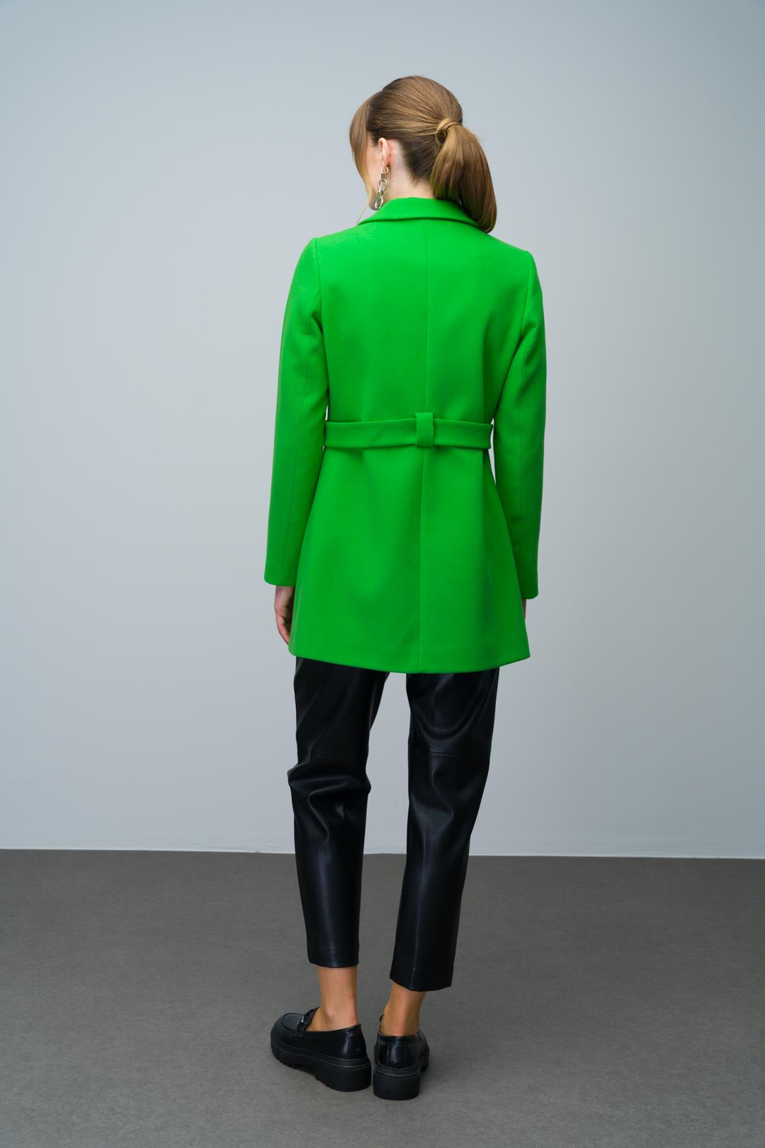 Kemer Detaylı Kruvaze Kısa Kaban AÇIK YEŞİL 3017