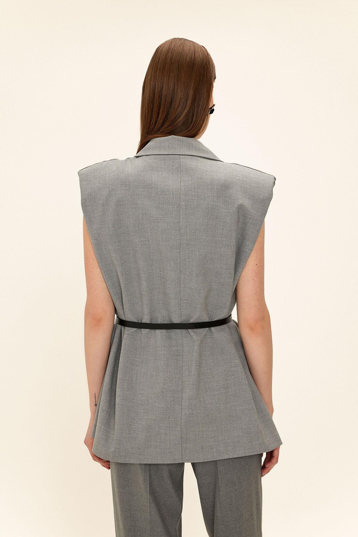 Kemer Detaylı Oversize Yelek GRİ 8261