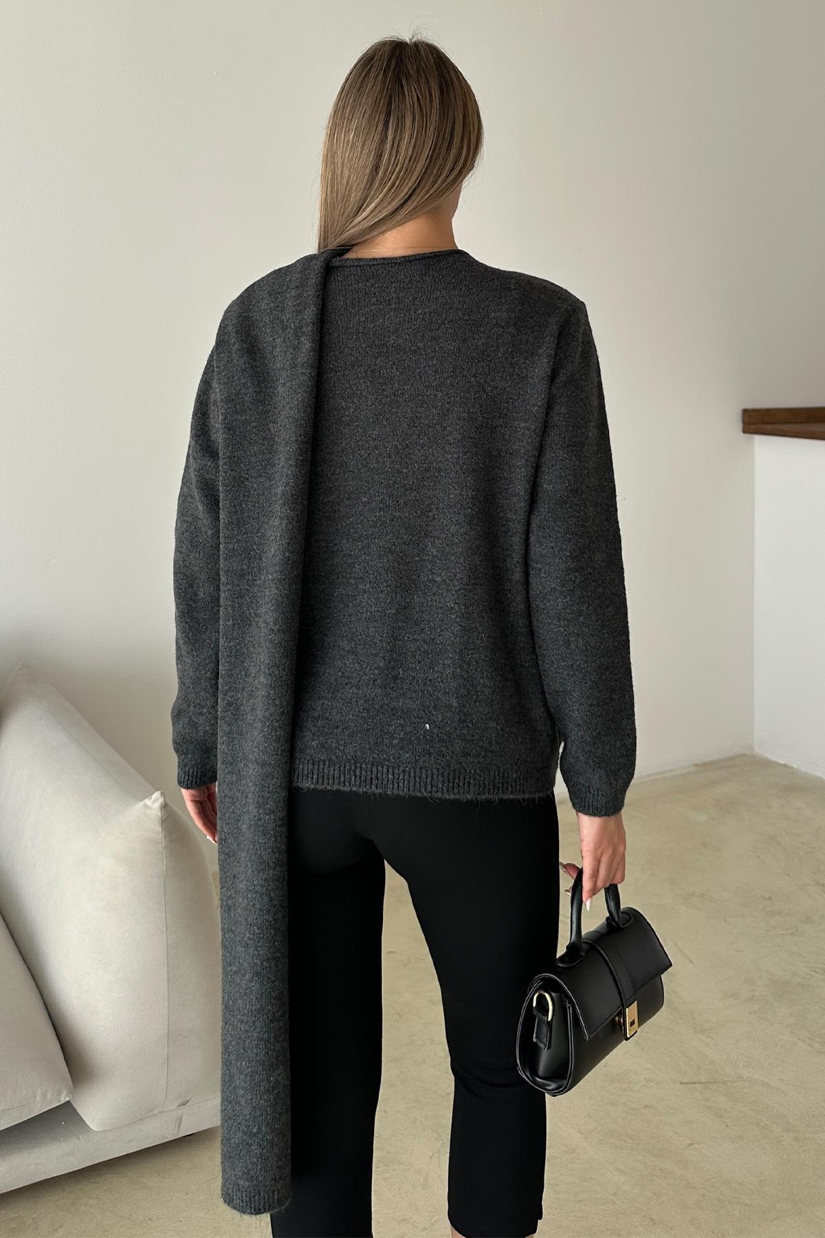 Kendinden Atkılı Triko Kazak ANTRASİT 8266