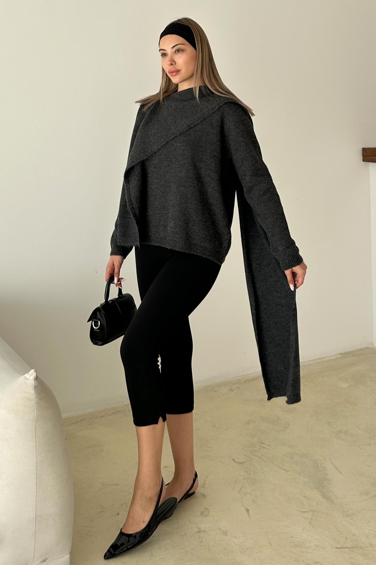 Kendinden Atkılı Triko Kazak ANTRASİT 8266