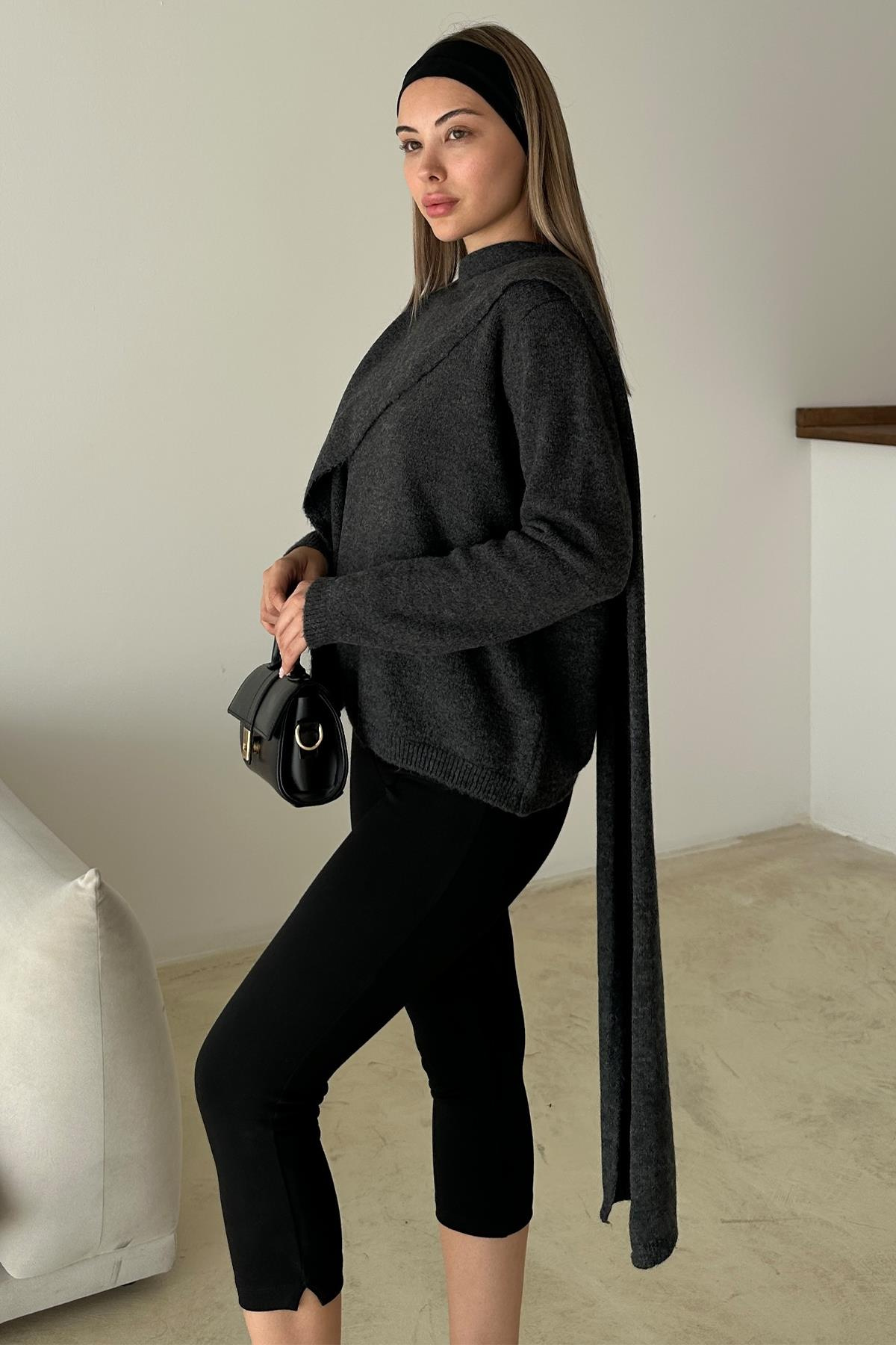 Kendinden Atkılı Triko Kazak ANTRASİT 8266