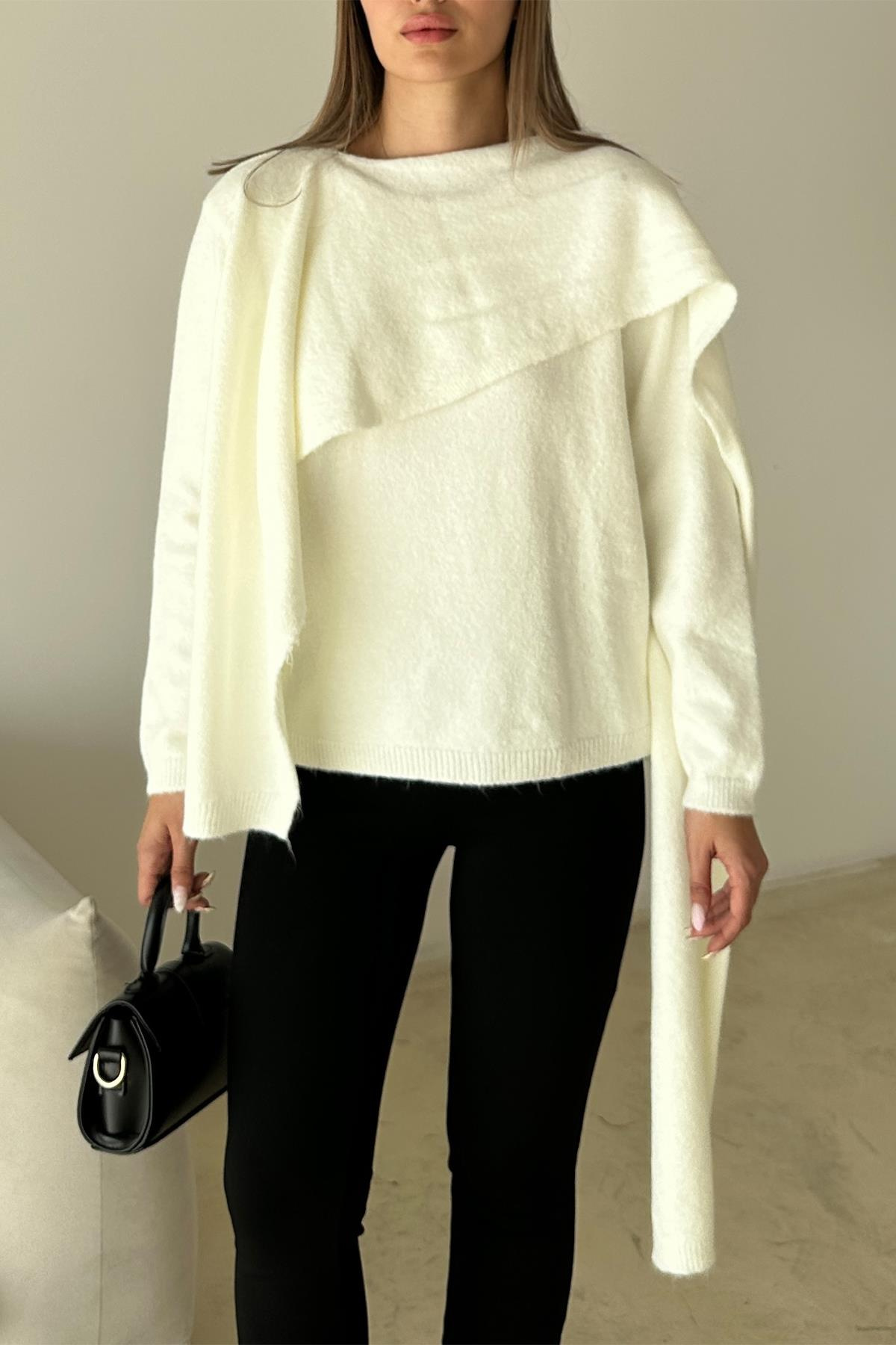 Kendinden Atkılı Triko Kazak EKRU 8266