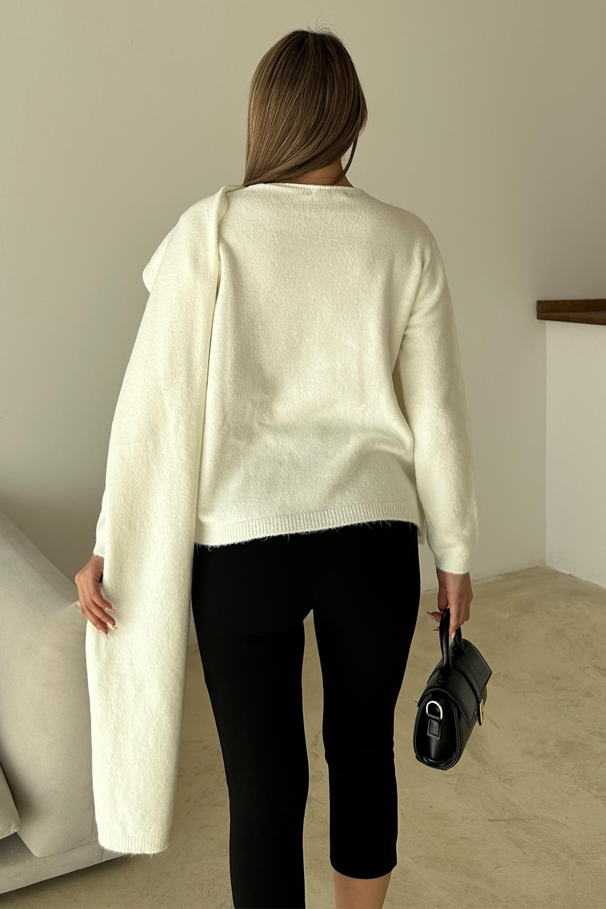 Kendinden Atkılı Triko Kazak EKRU 8266