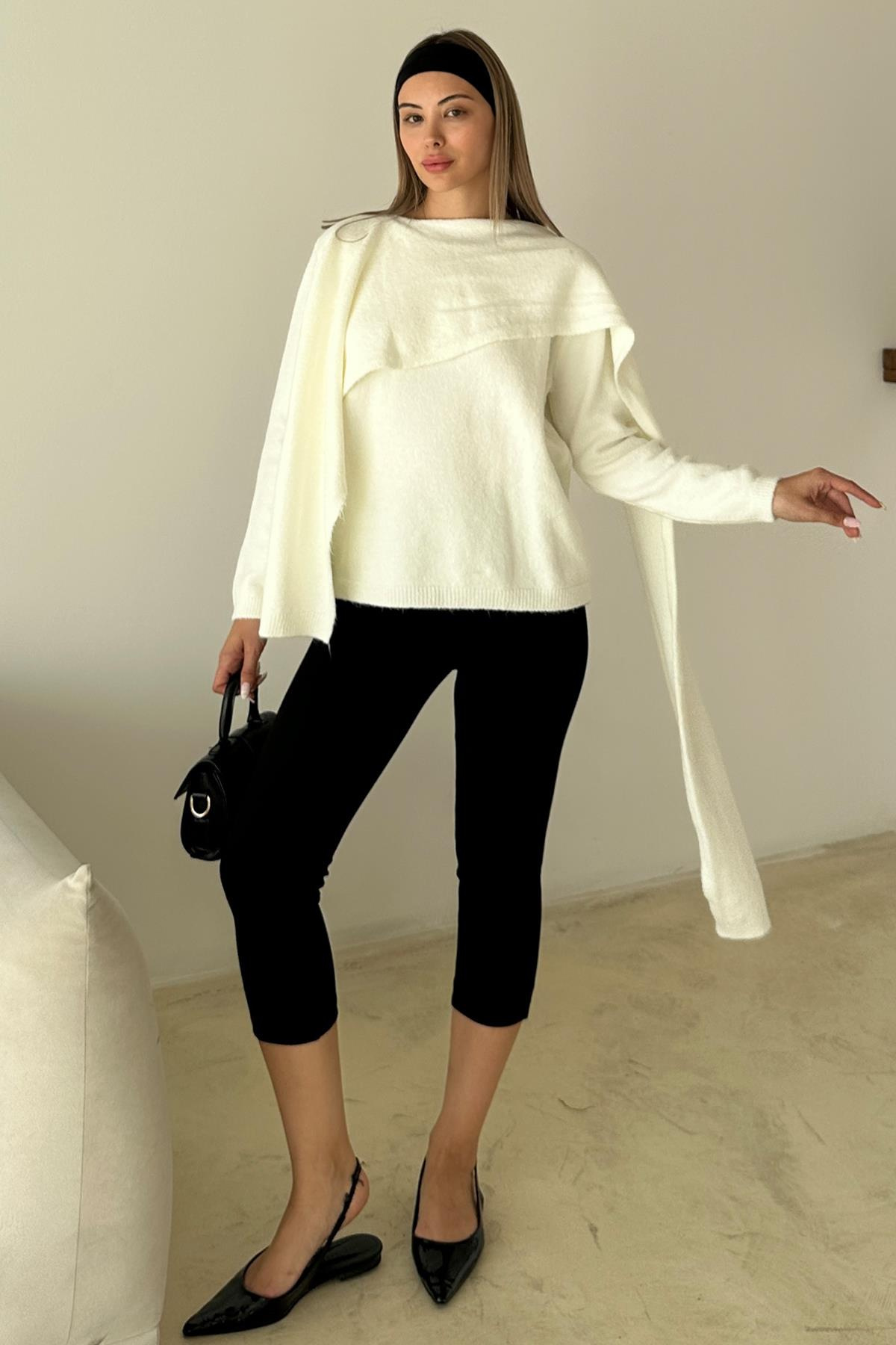 Kendinden Atkılı Triko Kazak EKRU 8266