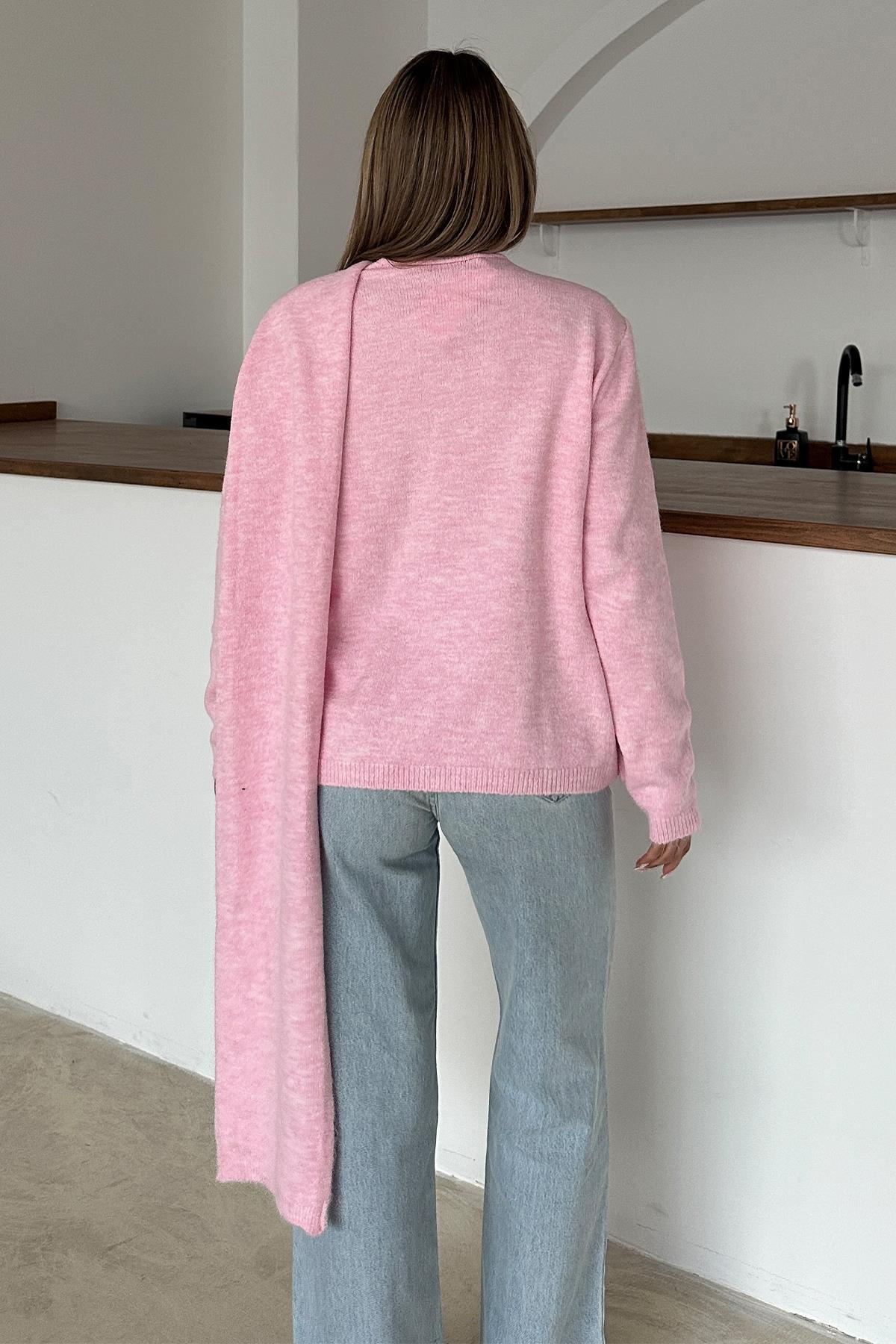 Kendinden Atkılı Triko Kazak PEMBE 8266