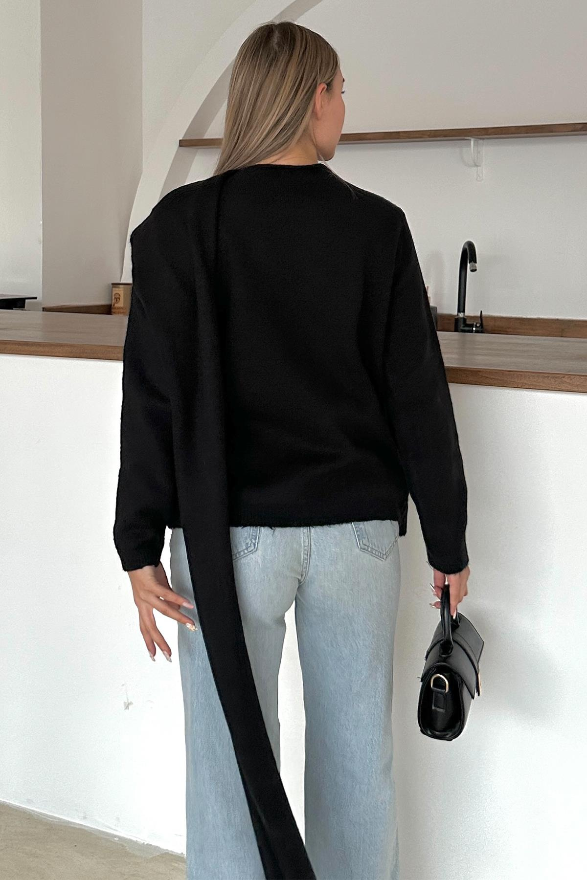 Kendinden Atkılı Triko Kazak SİYAH 8266