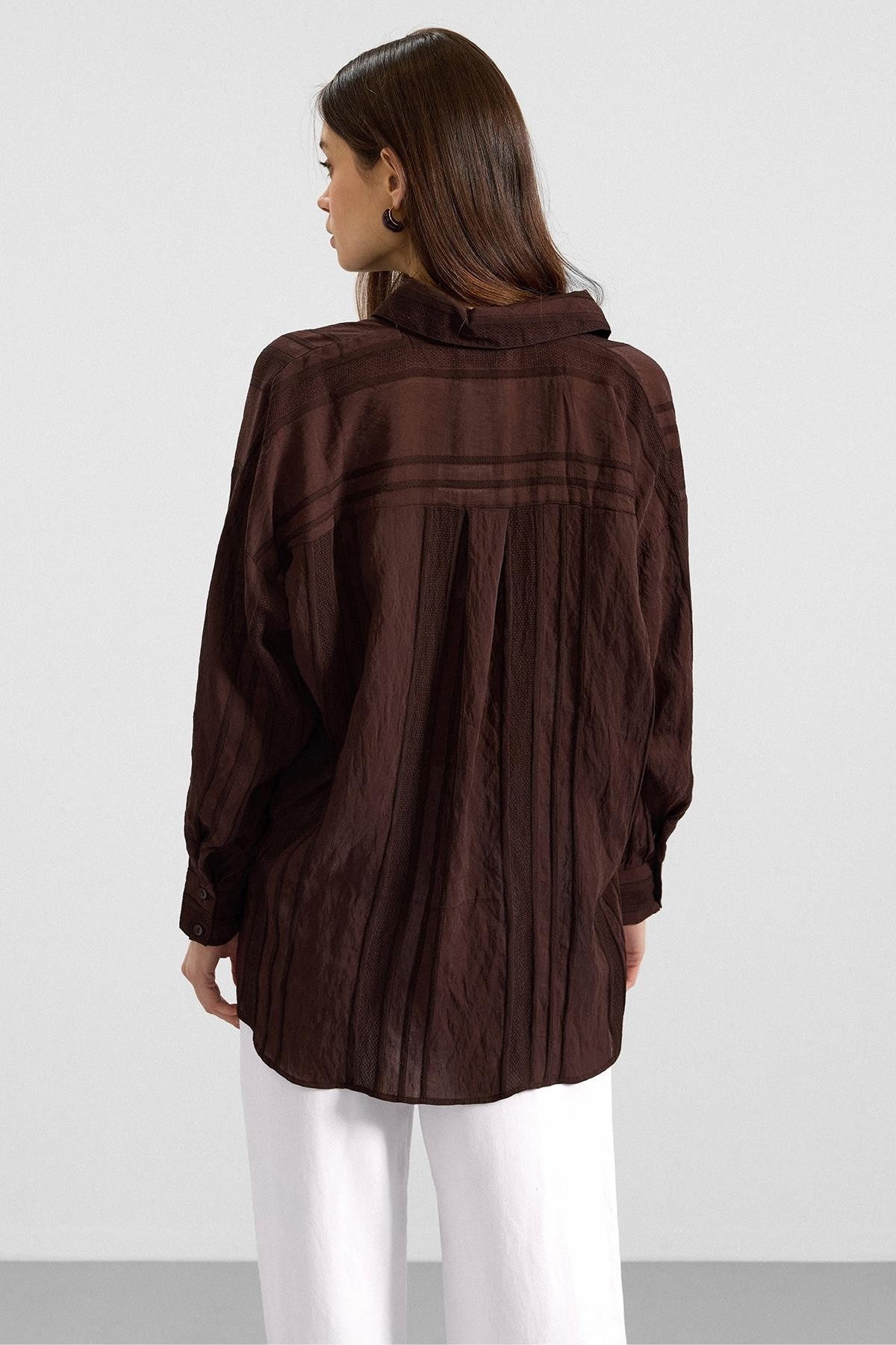 Kendinden Desenli Salaş Gömlek KAHVE 9408