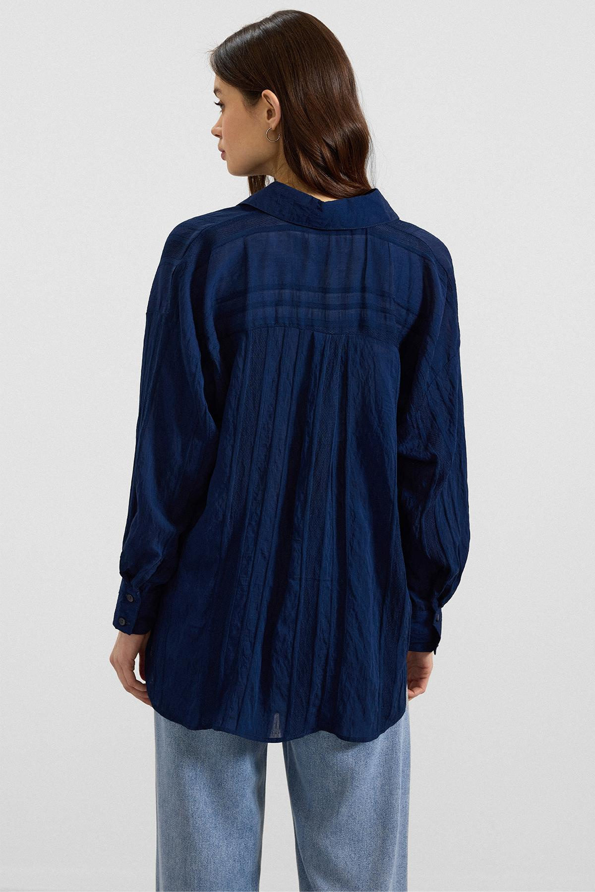 Kendinden Desenli Salaş Gömlek LACİVERT 9408