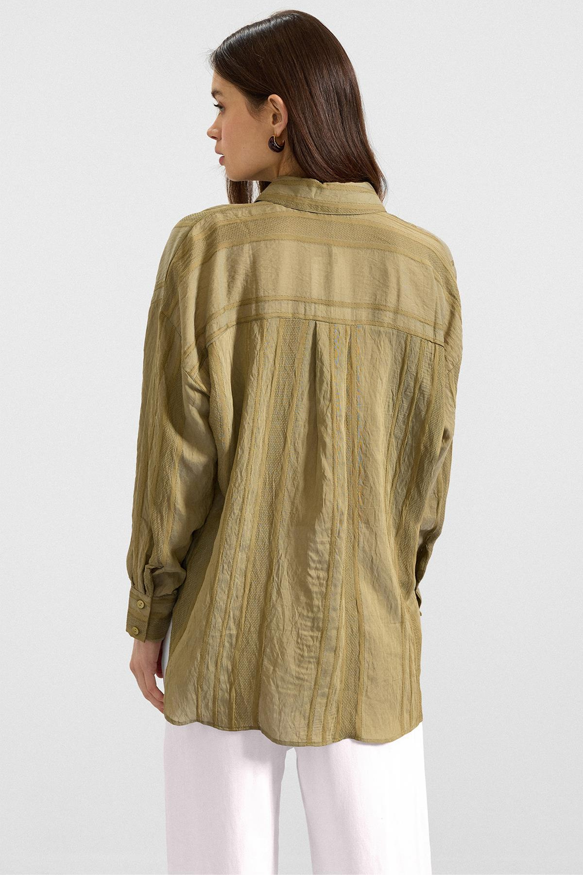 Kendinden Desenli Salaş Gömlek YEŞİL 9408