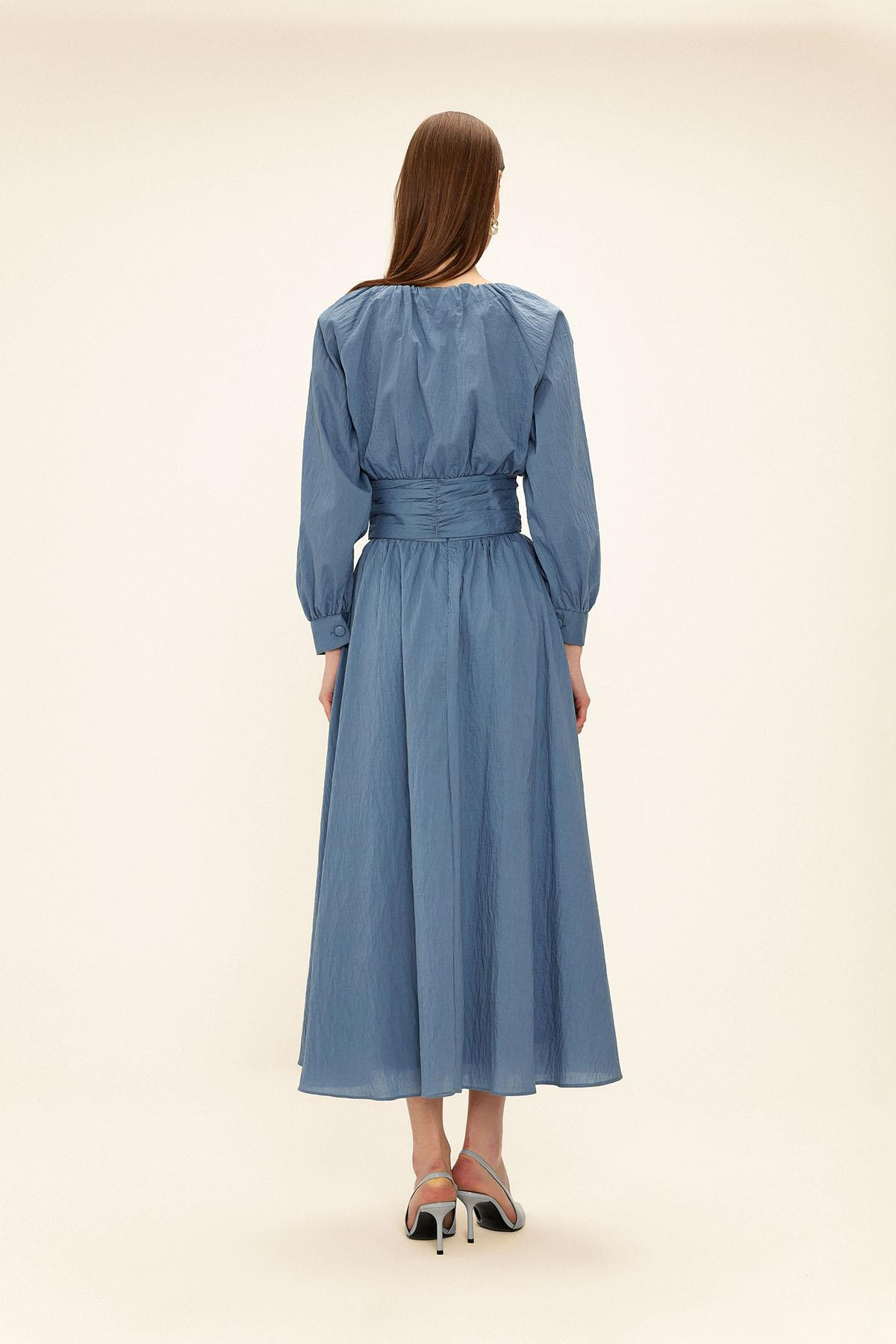 Korsaj Detaylı Bluz Etek İkili Takım MAVİ 9327-TK