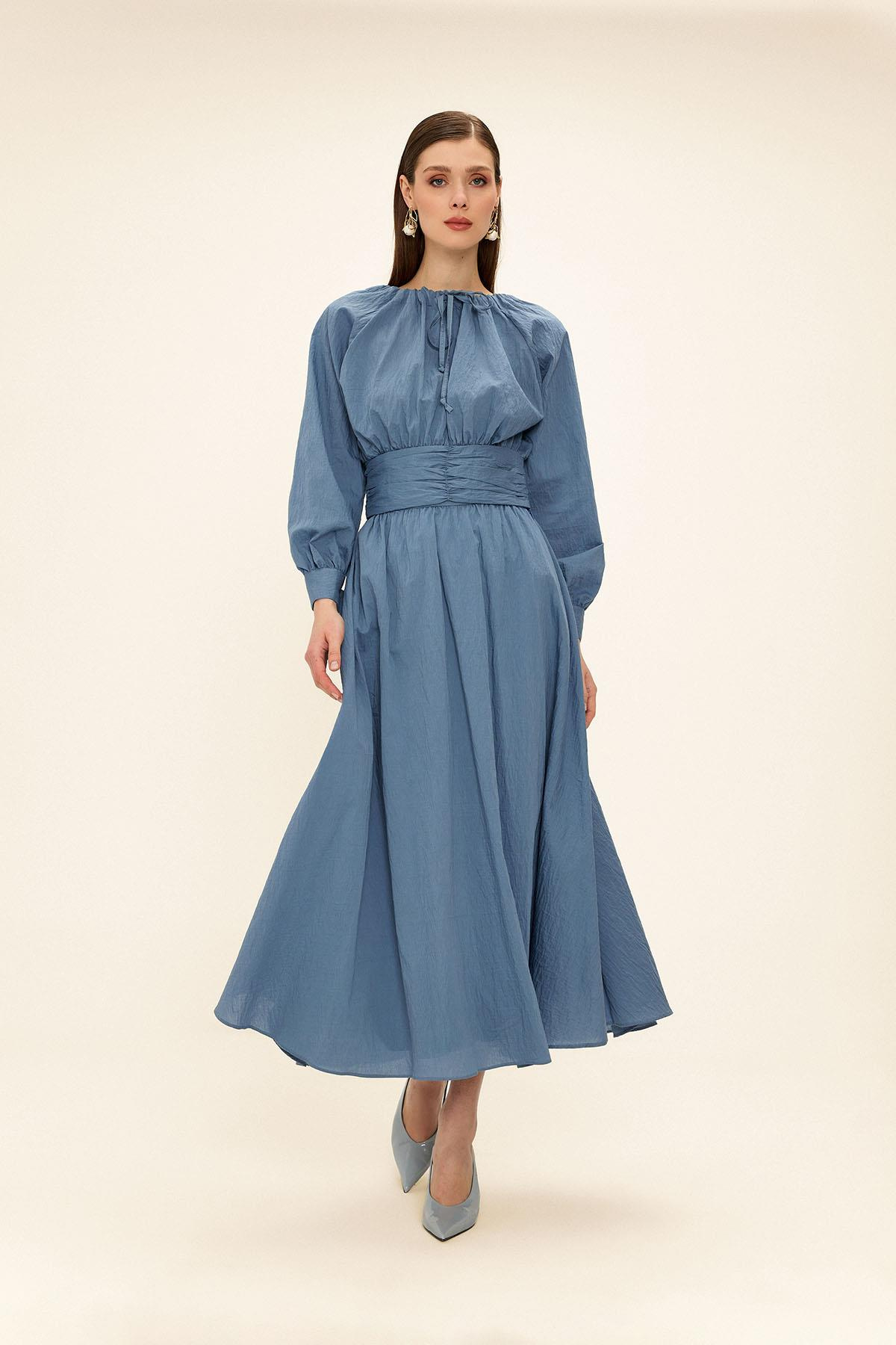 Korsaj Detaylı Bluz Etek İkili Takım MAVİ 9327-TK