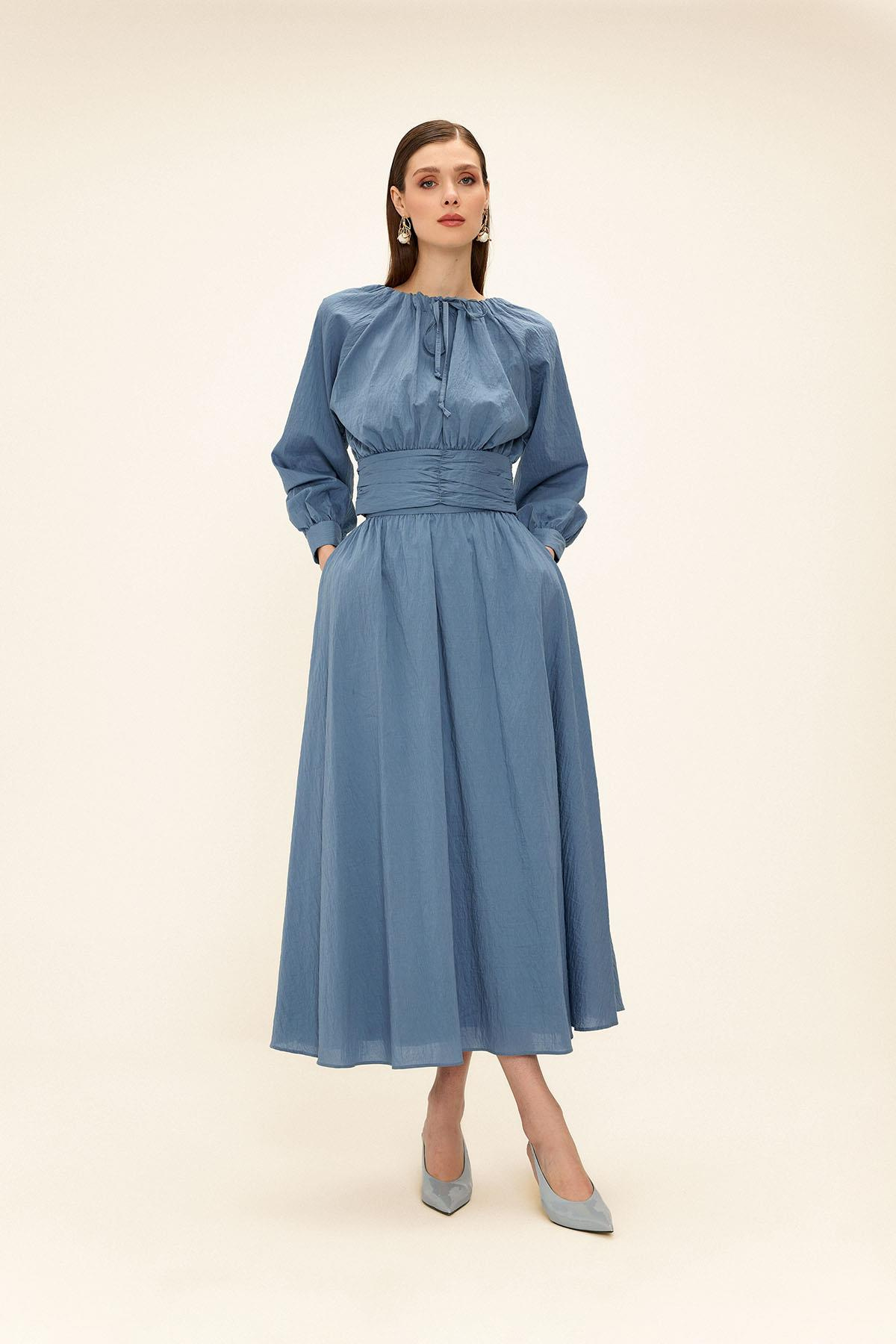 Korsaj Detaylı Bluz Etek İkili Takım MAVİ 9327-TK