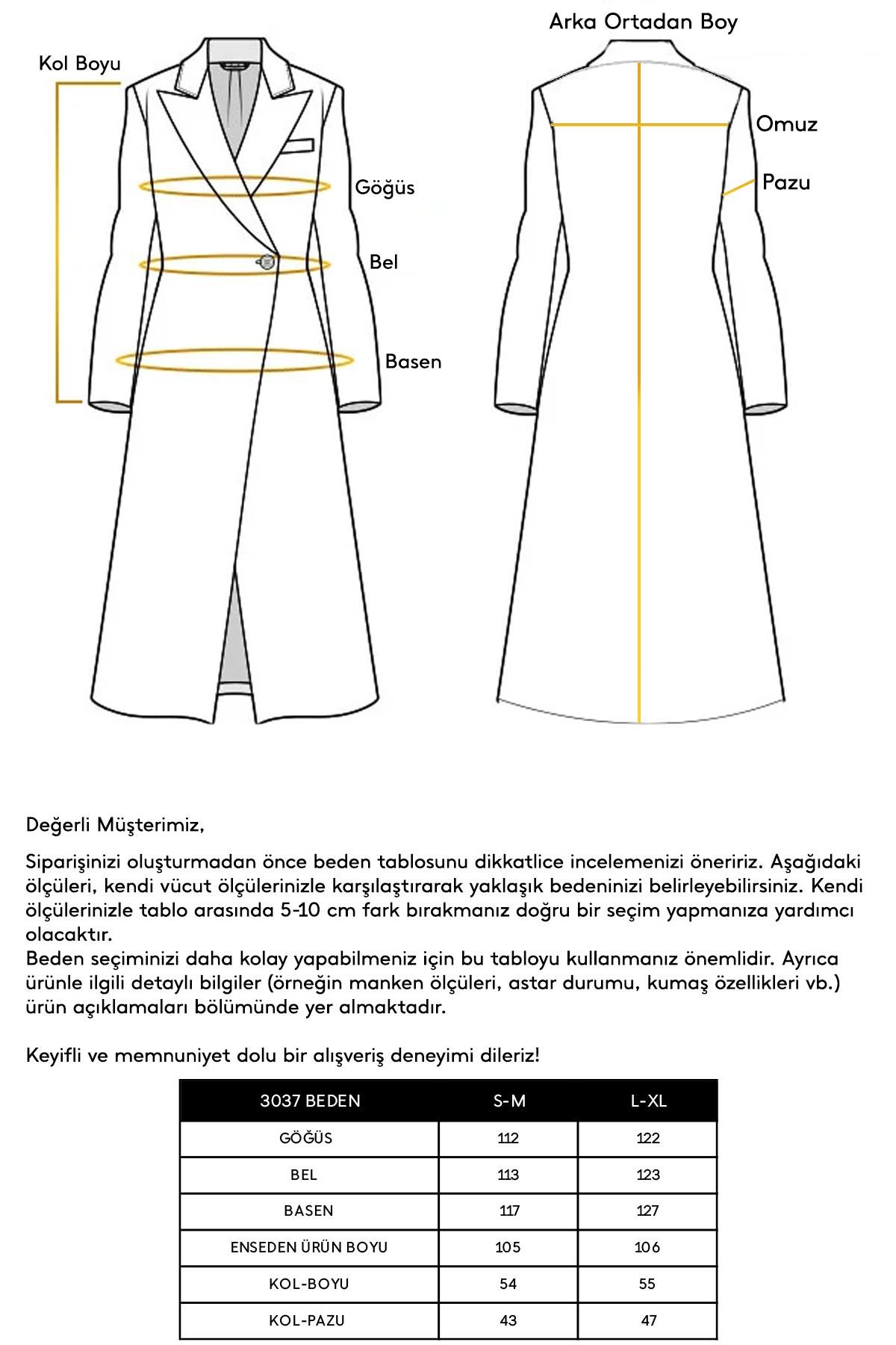 Kruvaze Balık Sırtı Desen Oversize Kaban BEJ 3037