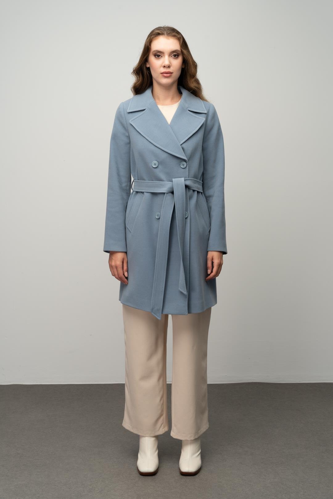 Kruvaze Belden Bağlamalı Kaban MAVİ 3058