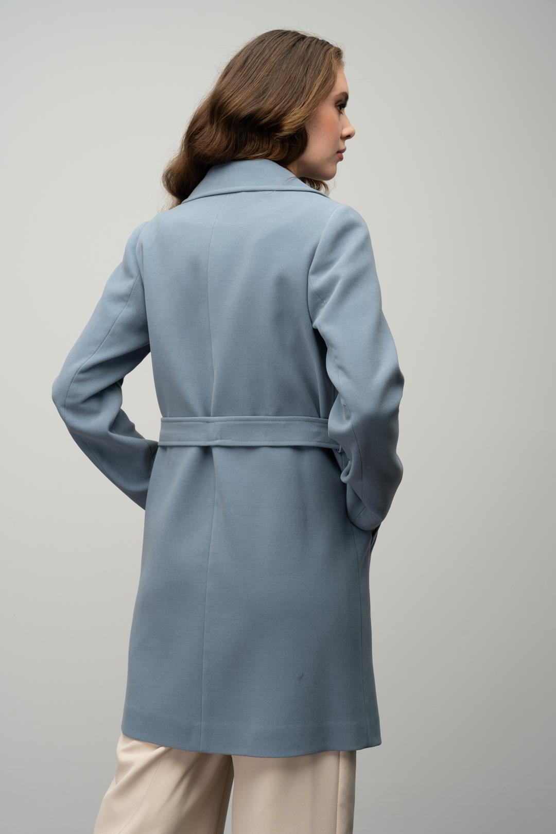 Kruvaze Belden Bağlamalı Kaban MAVİ 3058