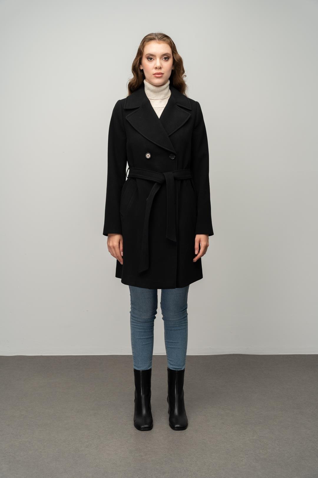 Kruvaze Belden Bağlamalı Kaban SİYAH 3058