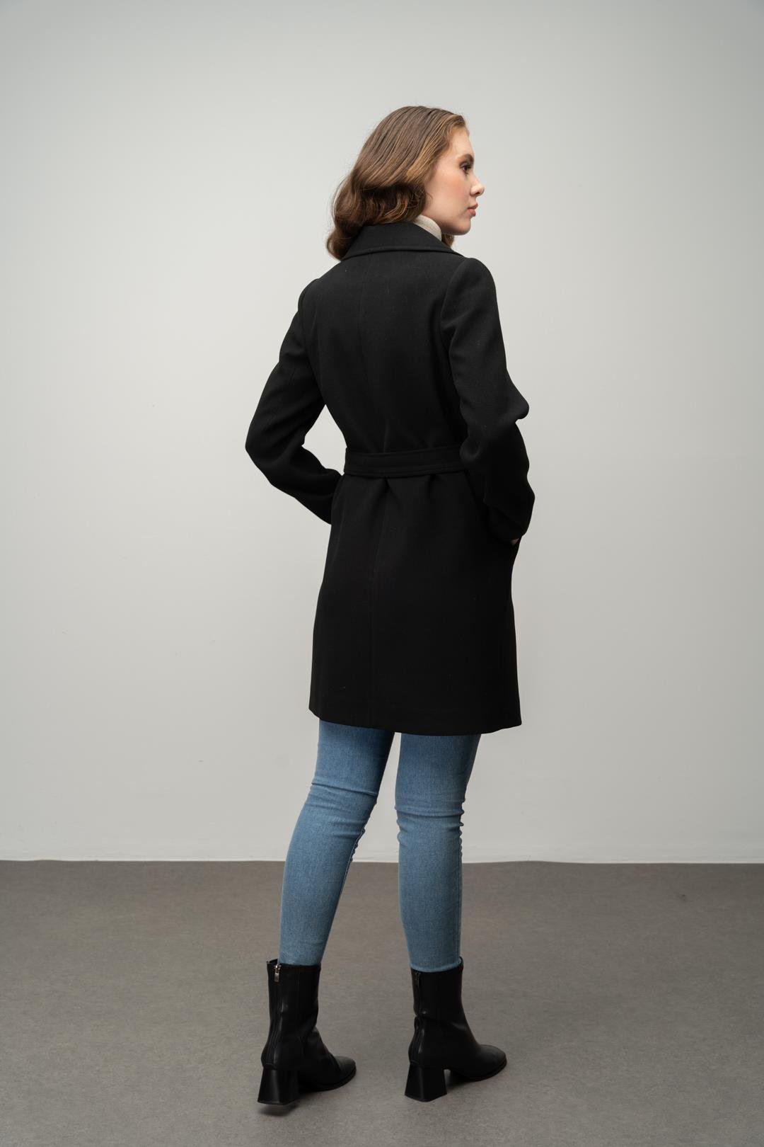 Kruvaze Belden Bağlamalı Kaban SİYAH 3058