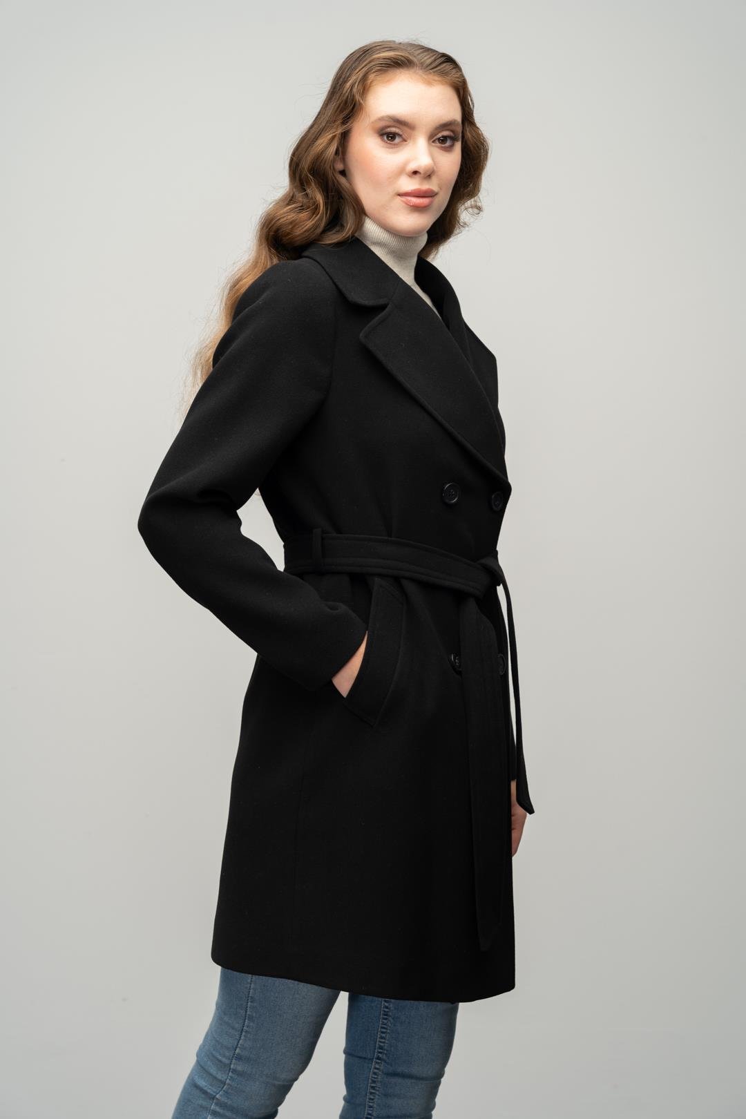 Kruvaze Belden Bağlamalı Kaban SİYAH 3058