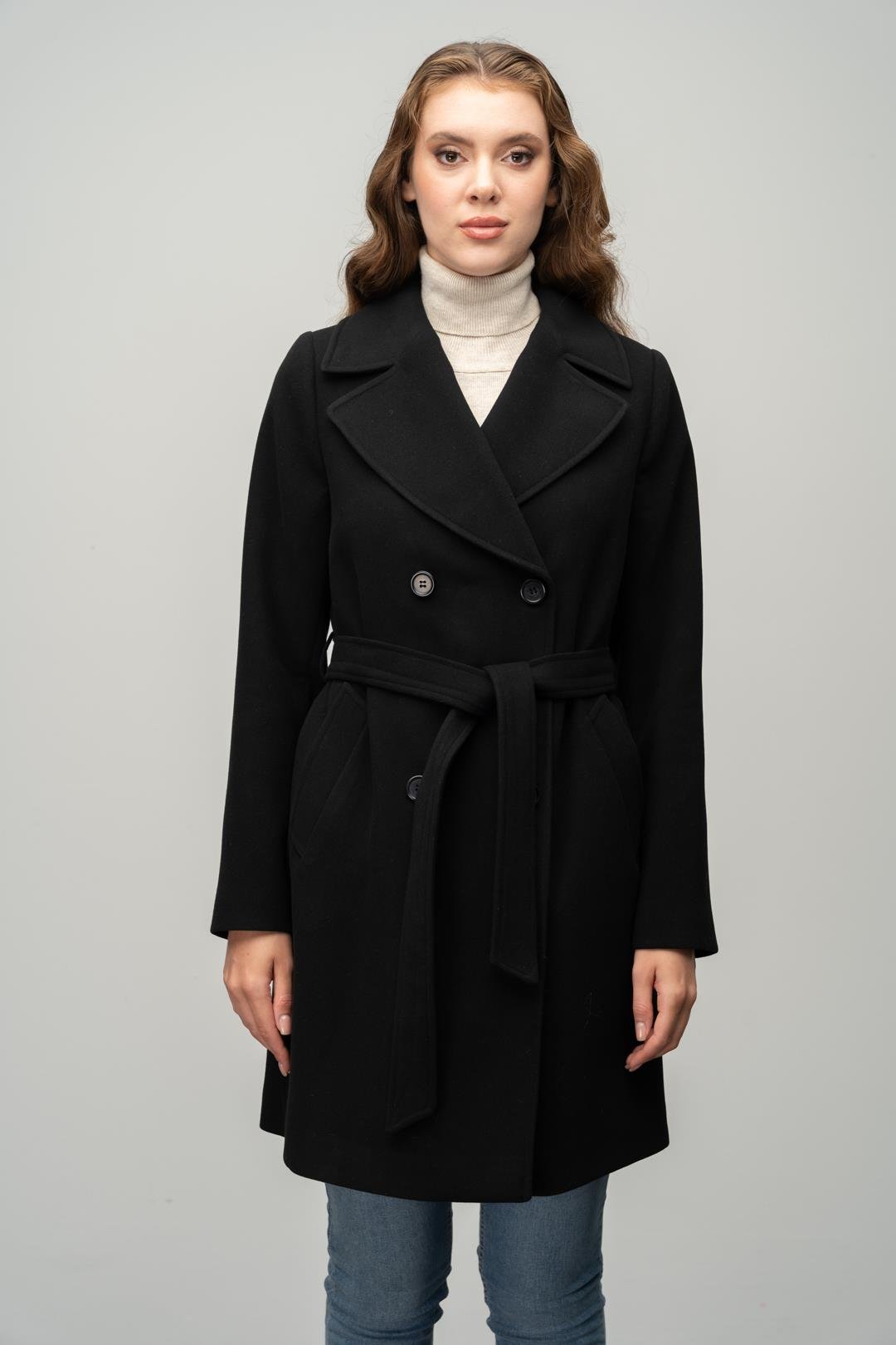 Kruvaze Belden Bağlamalı Kaban SİYAH 3058