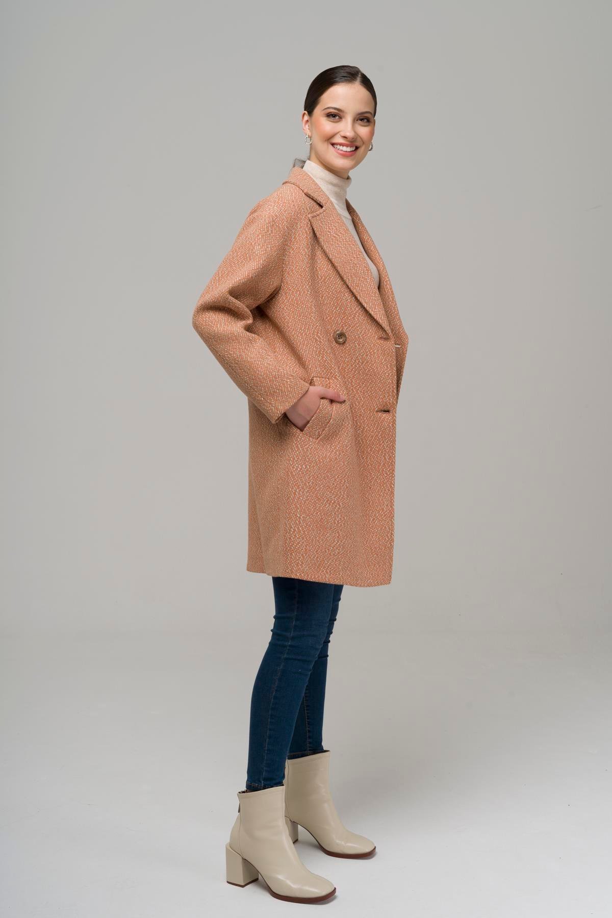 Kruvaze Oversize Balık Sırtı Kaban SOMON 3949