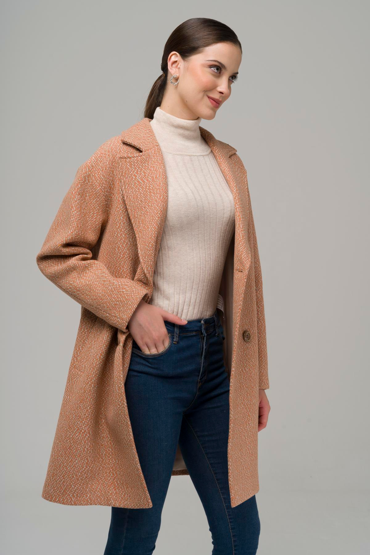 Kruvaze Oversize Balık Sırtı Kaban SOMON 3949