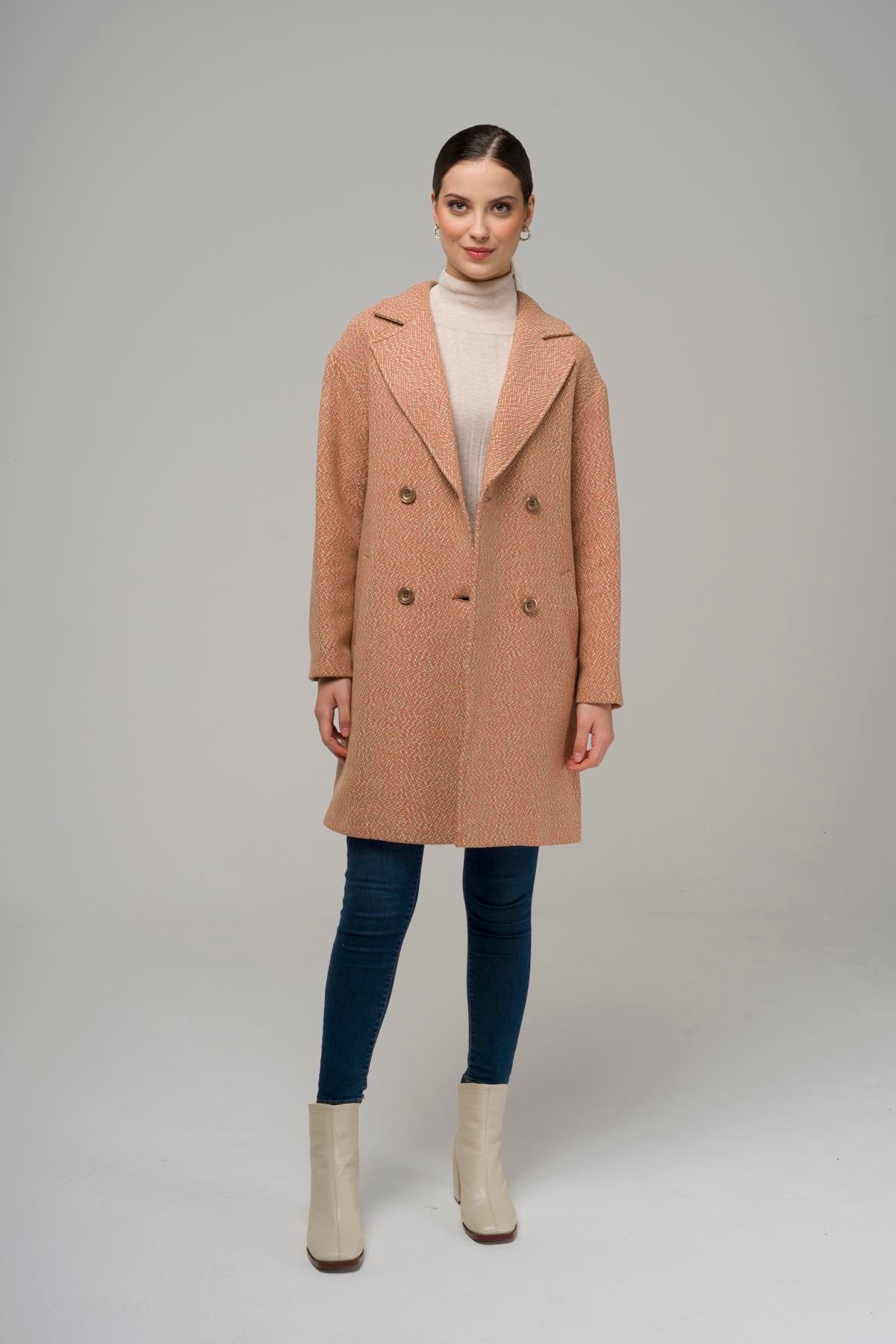 Kruvaze Oversize Balık Sırtı Kaban SOMON 3949