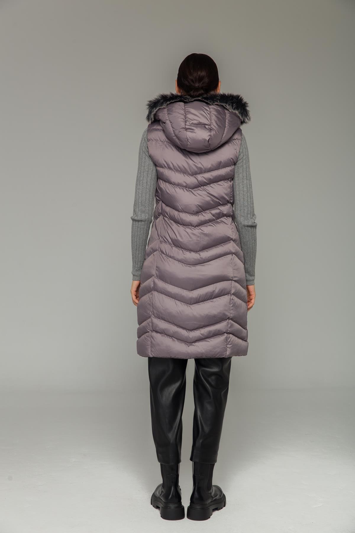 Kürklü Çıkabillir Kapüşonlu Şişme Yelek GRİ 8192