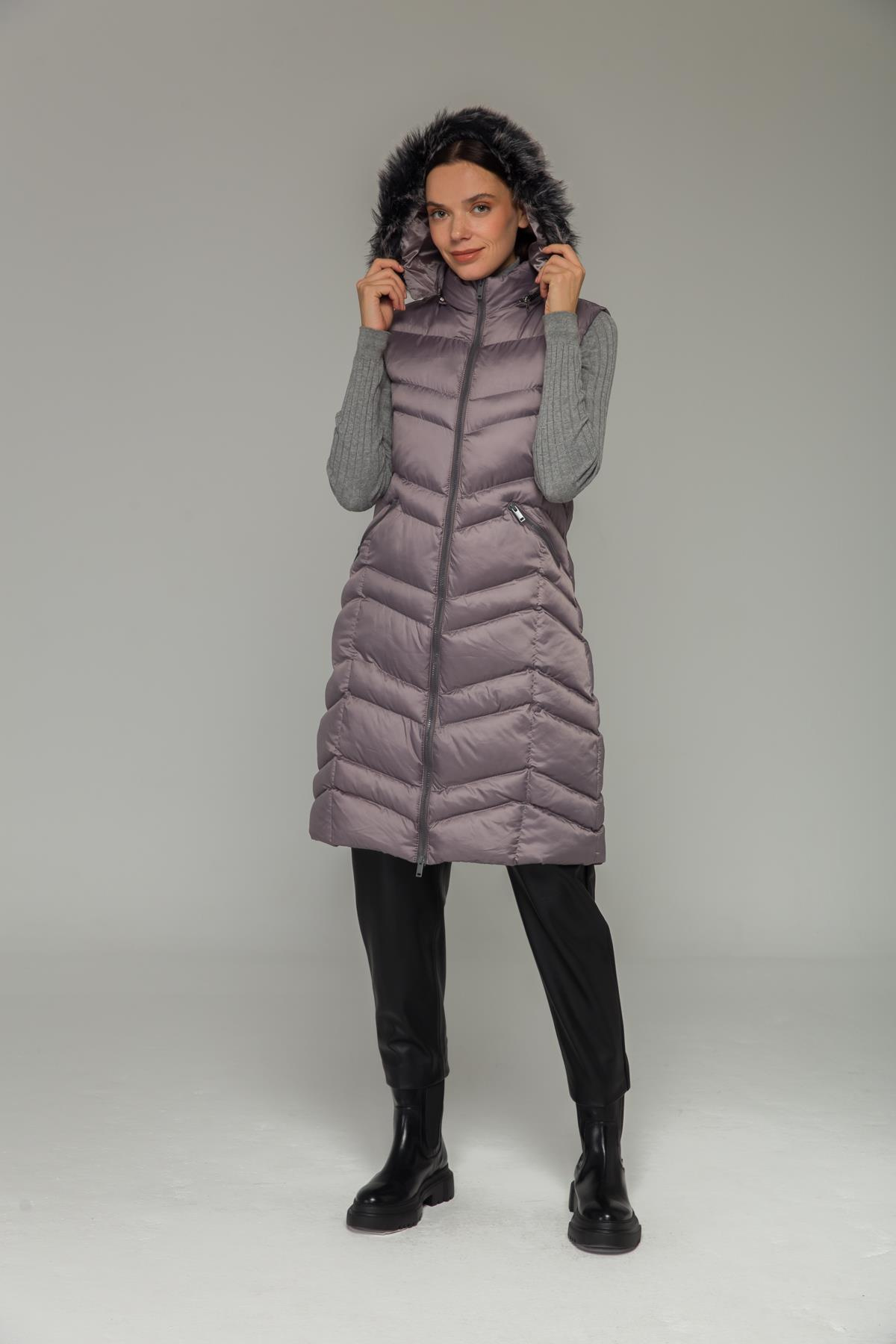 Kürklü Çıkabillir Kapüşonlu Şişme Yelek GRİ 8192