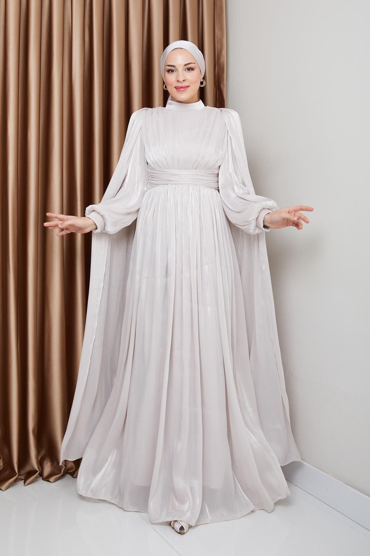 فستان سهرة حرير من يورغو مع وشاح وتفاصيل عباءة حجر 1237