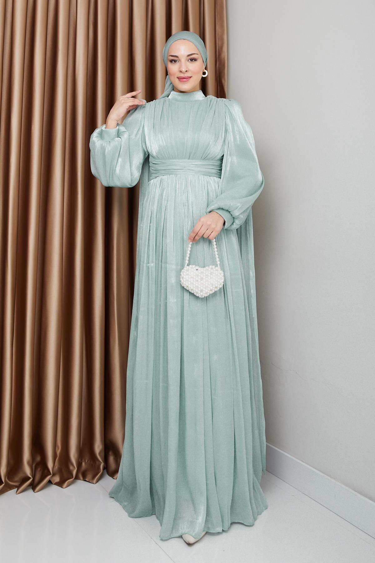 فستان سهرة حرير من يورغو مع وشاح وتفاصيل عباءة مثل 1237