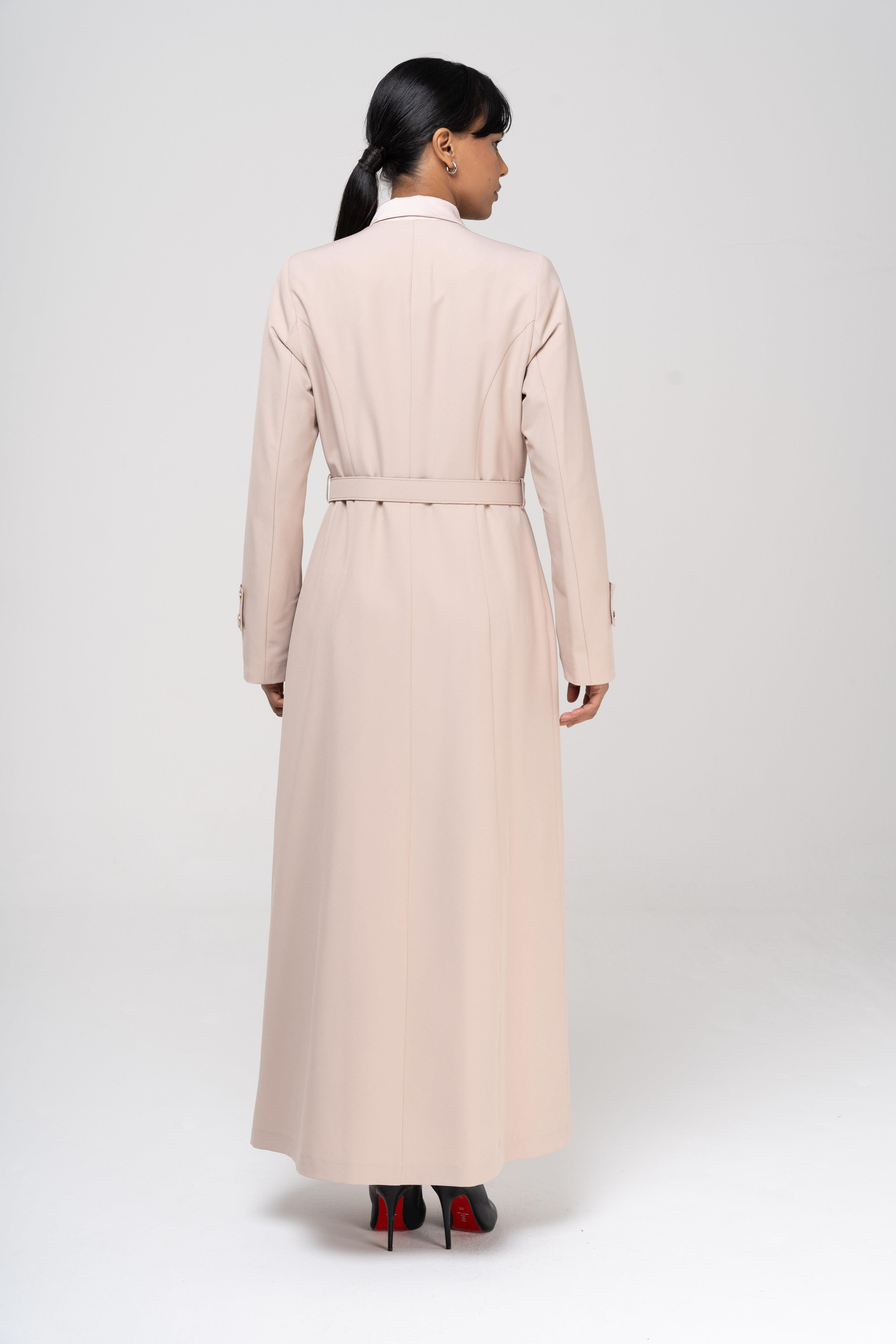 Mendil Yaka Garni ve Kemer Detaylı Astarlı Pardesü BEJ 6549