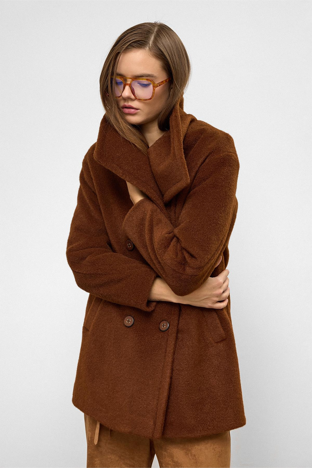 Mendil Yaka Kruvaze Geniş Kesim Kaban KAHVE 3129