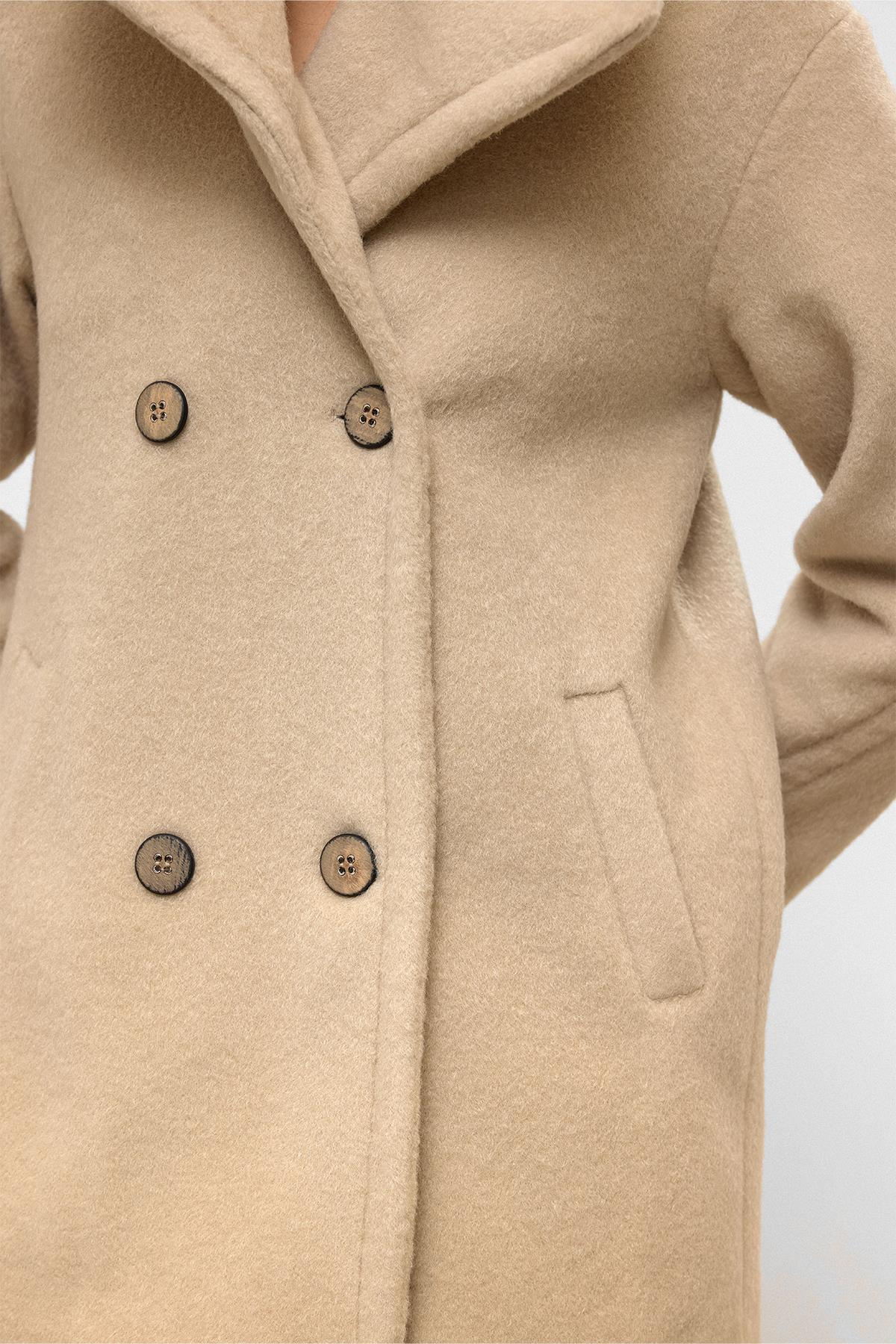 Mendil Yaka Kruvaze Geniş Kesim Kaban KOYU BEJ 3129