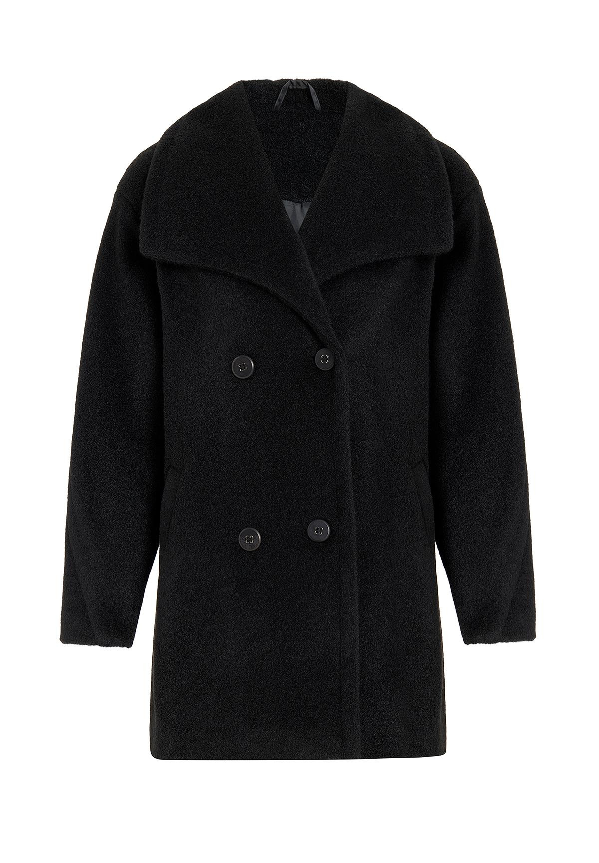 Mendil Yaka Kruvaze Geniş Kesim Kaban SİYAH 3129